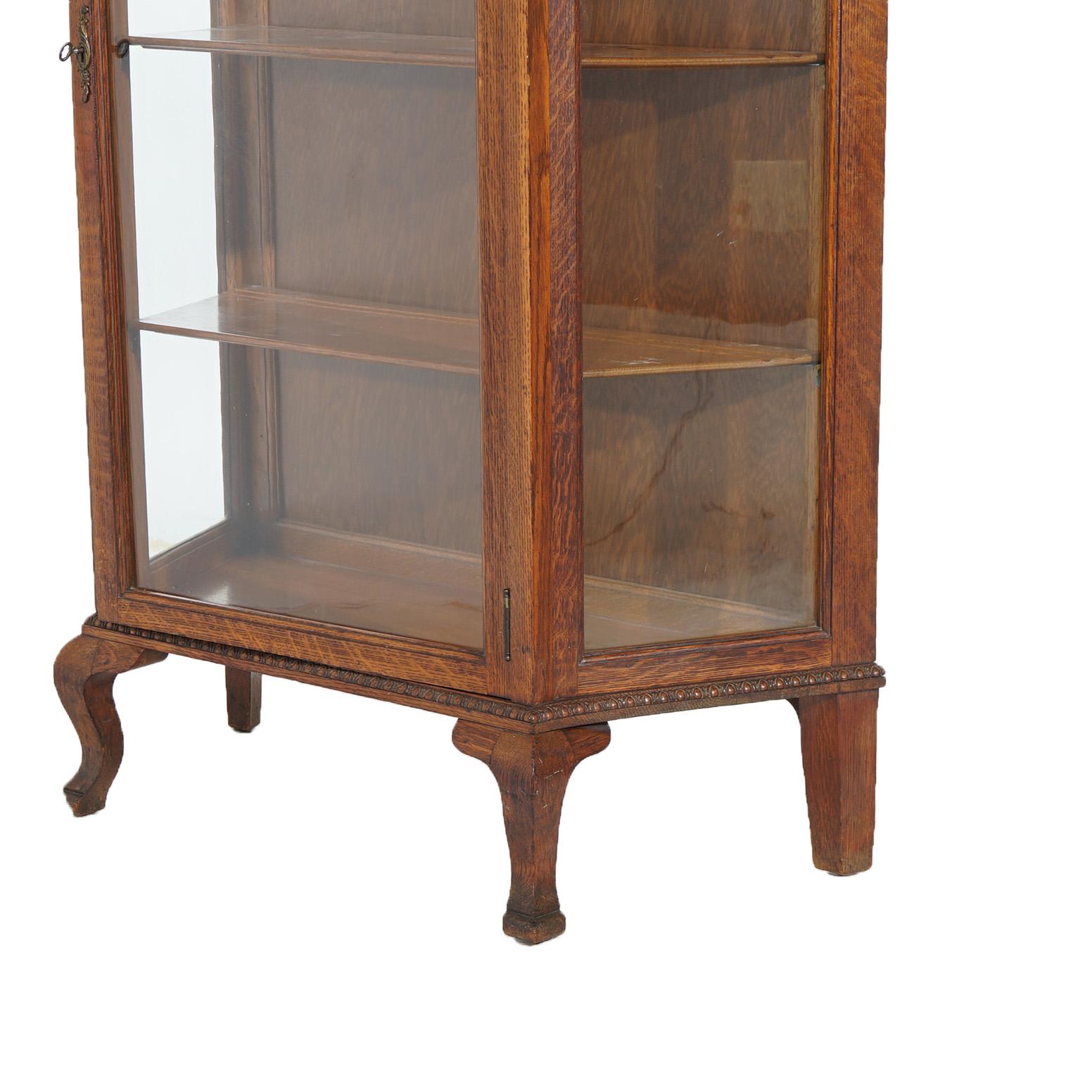Antique RJ Horner School Oak & Leaded Glass Double Curio Circa 1910 In Good Condition For Sale In Big Flats, NY