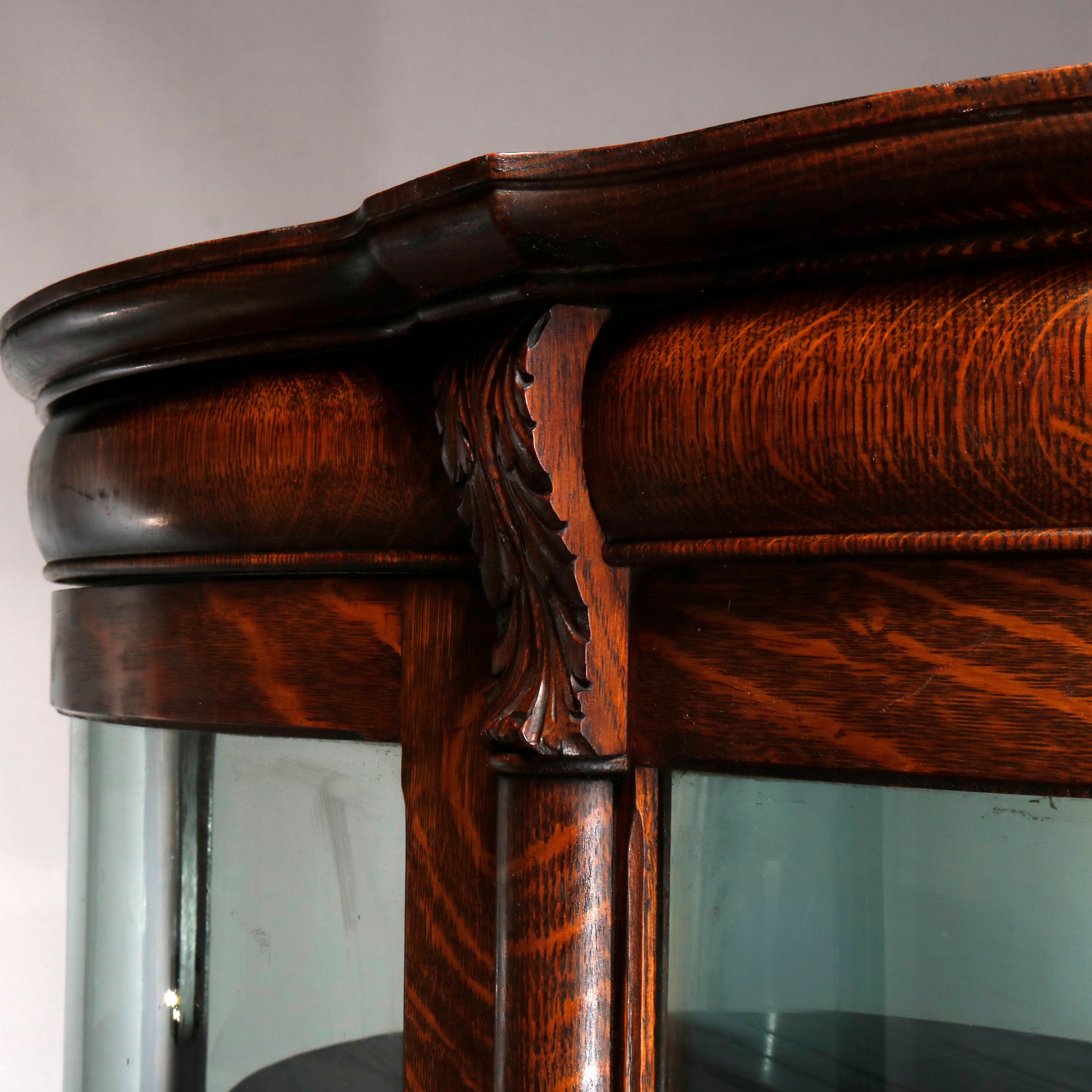American Antique RJ Horner School Oak Serpentine Bow Front China Cabinet, circa 1900
