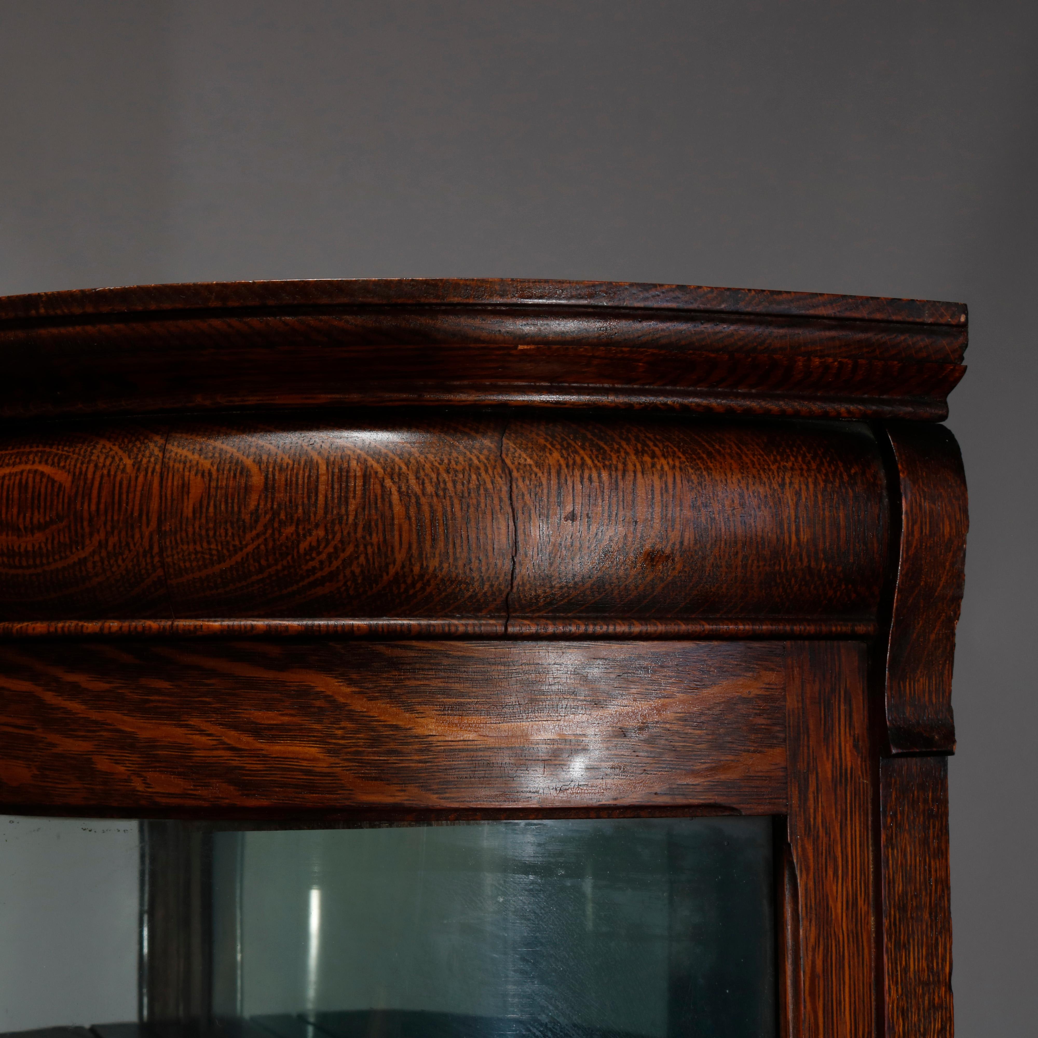 Carved Antique RJ Horner School Oak Serpentine Bow Front China Cabinet, circa 1900