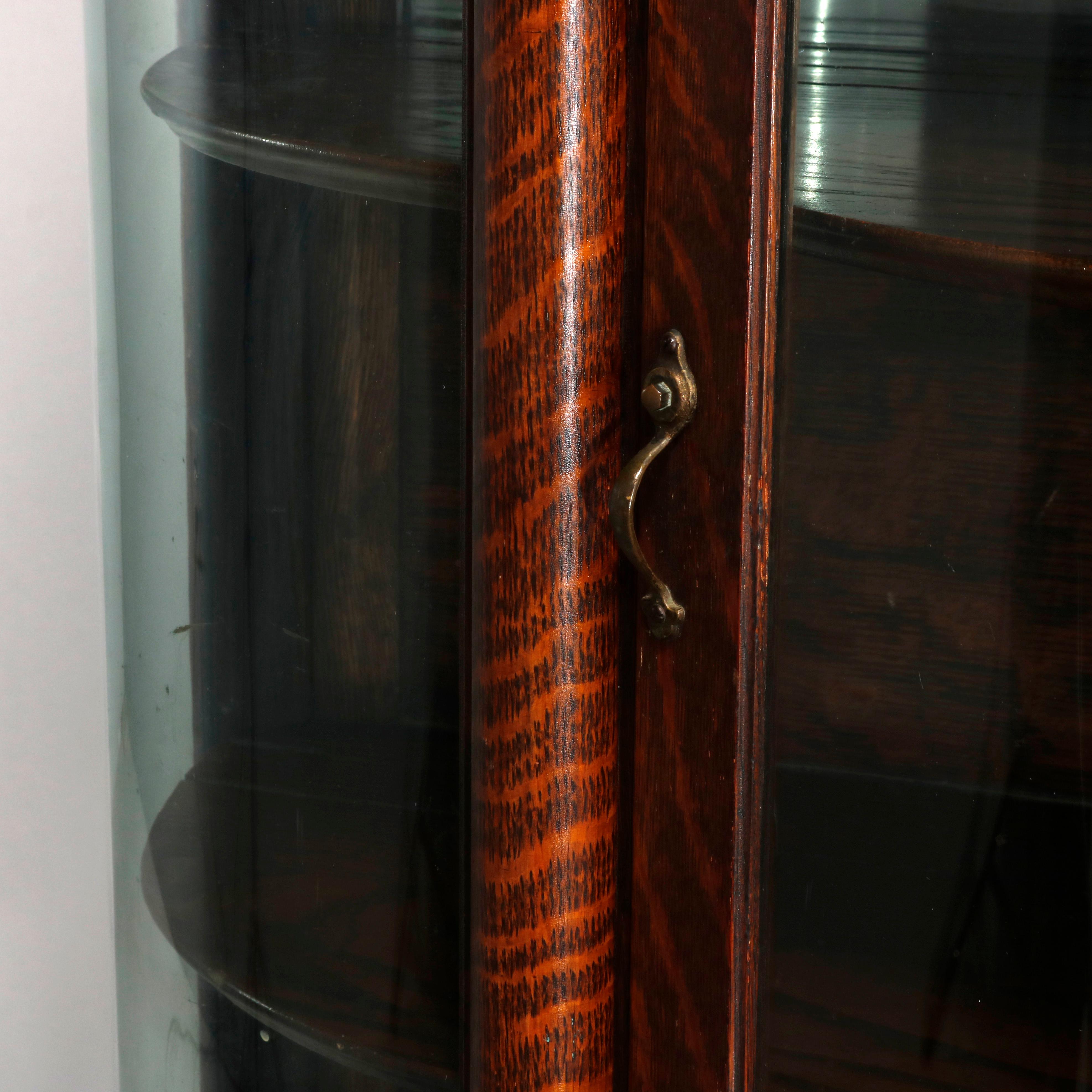 Antique RJ Horner School Oak Serpentine Bow Front China Cabinet, circa 1900 In Good Condition In Big Flats, NY