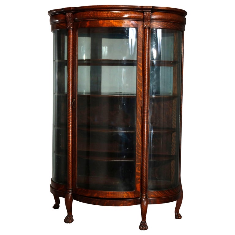 Oak Serpentine Bow Front China Cabinet, Bow Storage Cabinets