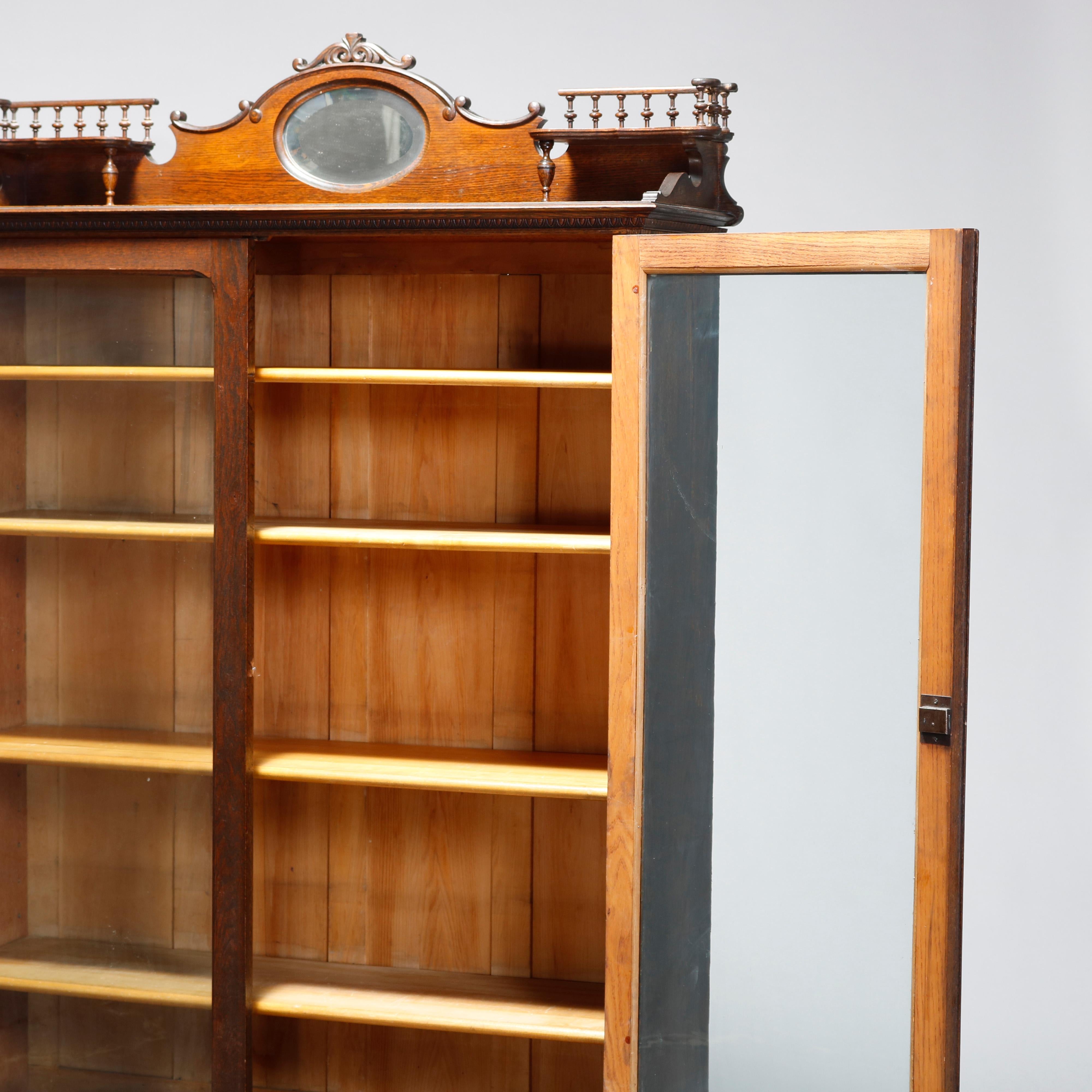 Antique RJ Horner School Oak Two Door Bookcase Over Two Drawers, Circa 1900 In Good Condition In Big Flats, NY