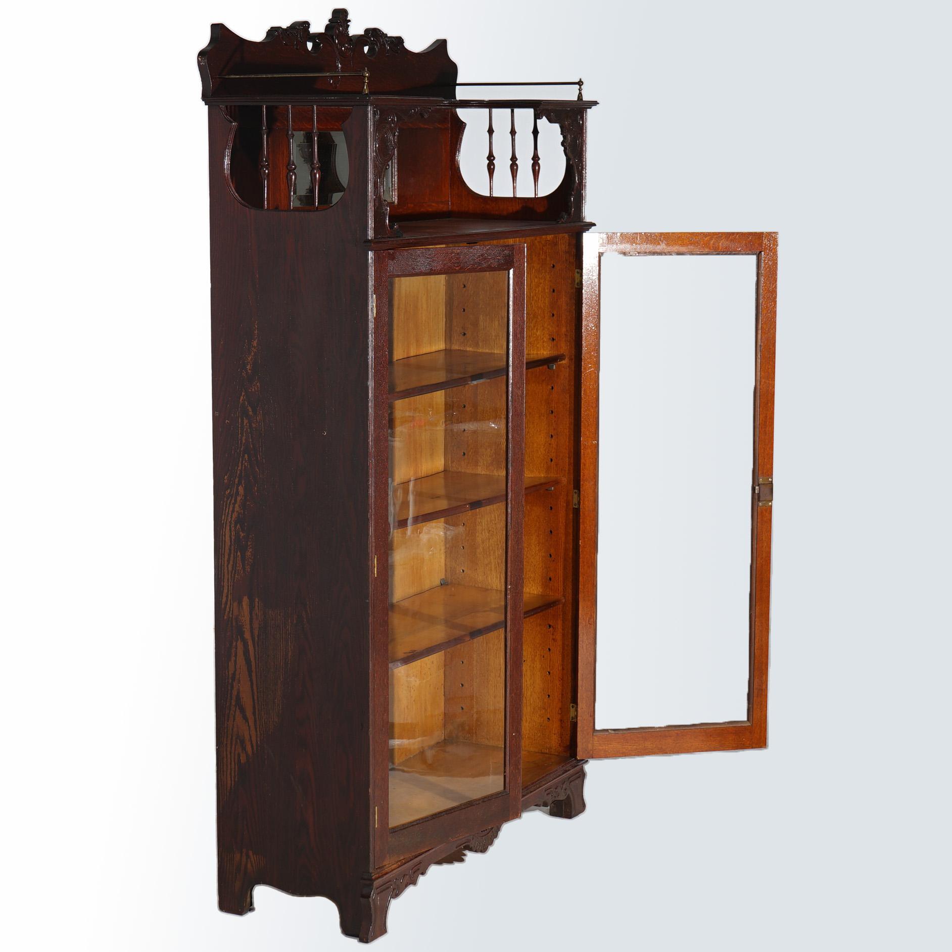 Antique RJ Horner School Oak Two Door Bookcase With Mirror Top Circa 1910 10