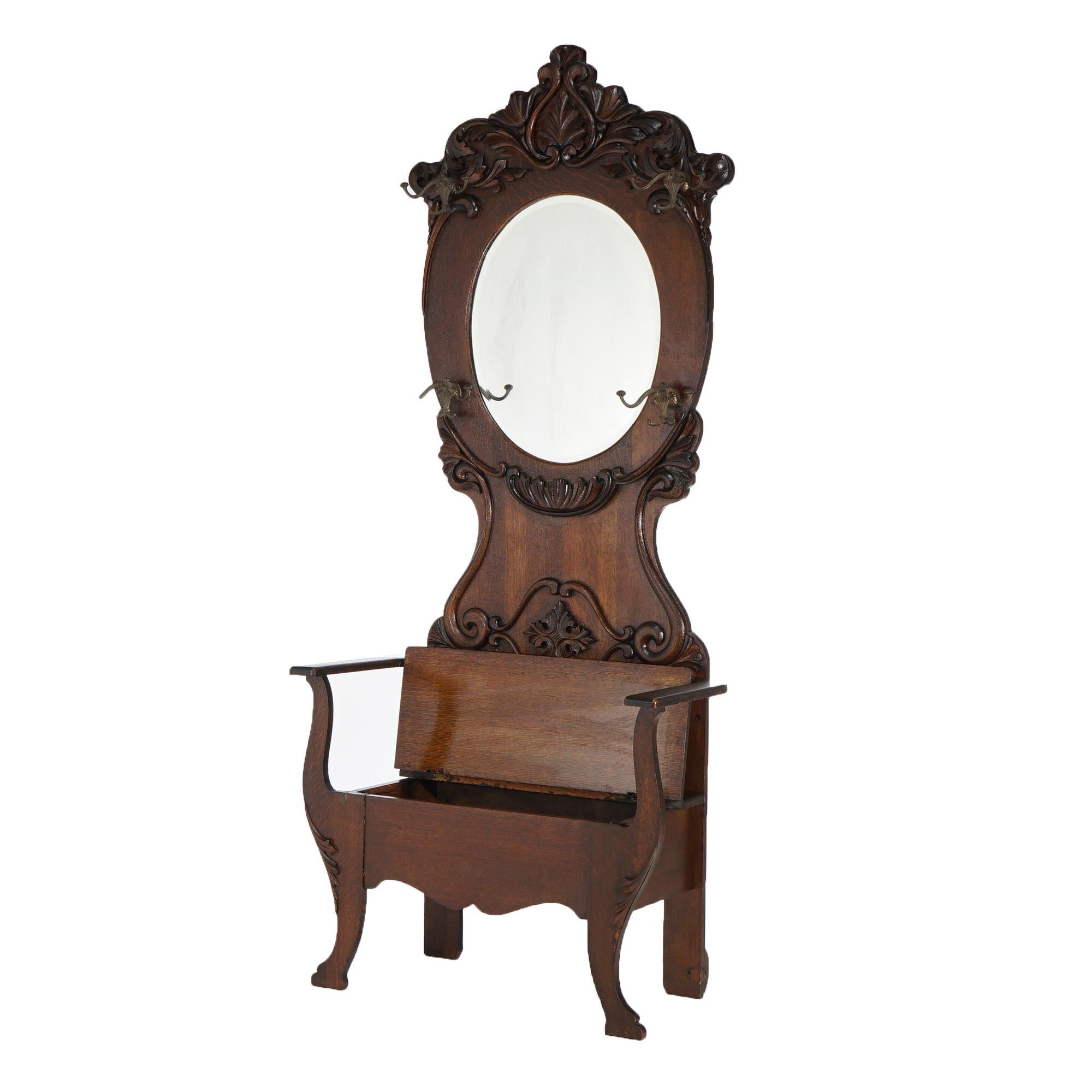 Antique RJ Horner School Oversized Foliate Carved & Mirrored Hall Seat c1900 6