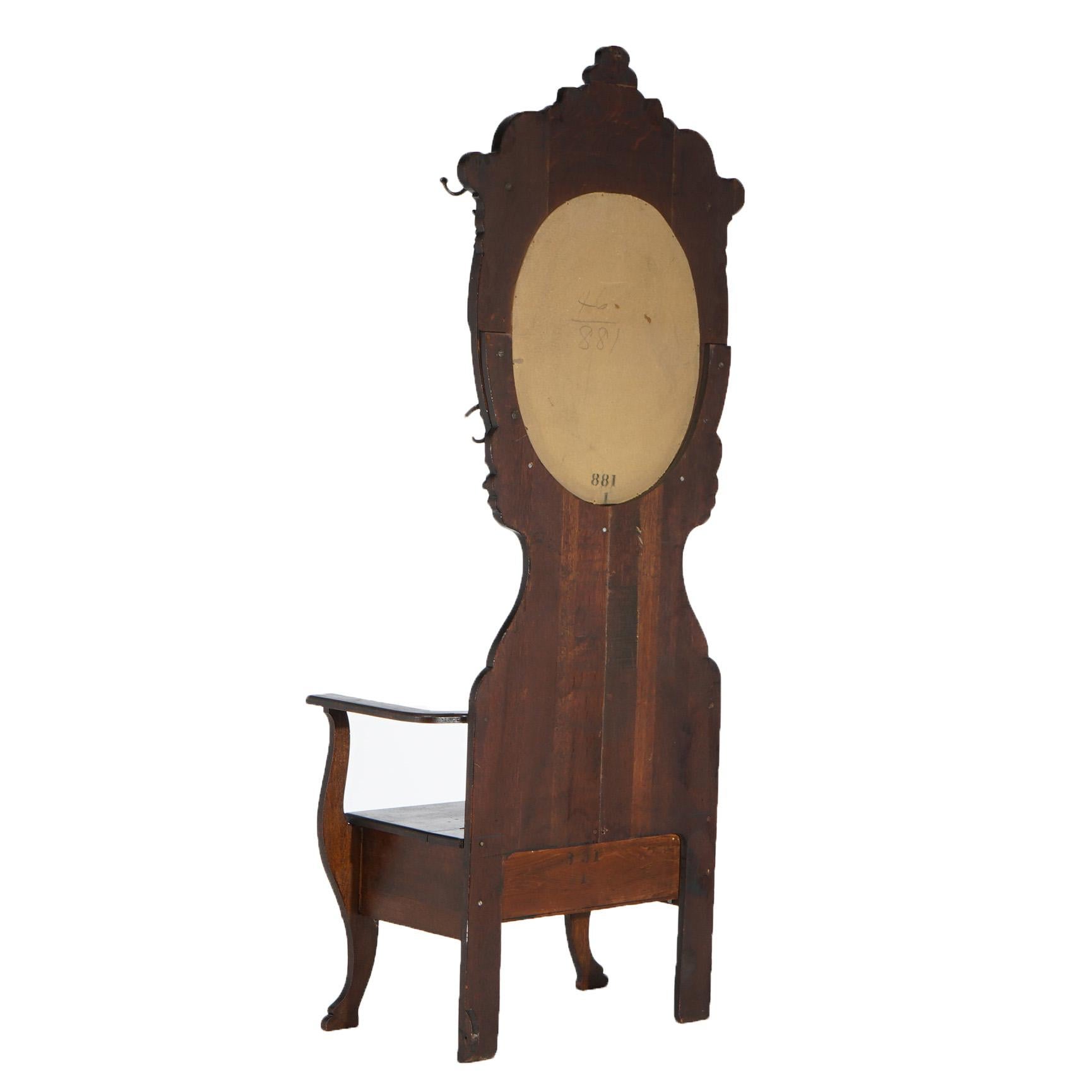 Antique RJ Horner School Oversized Foliate Carved & Mirrored Hall Seat c1900 7