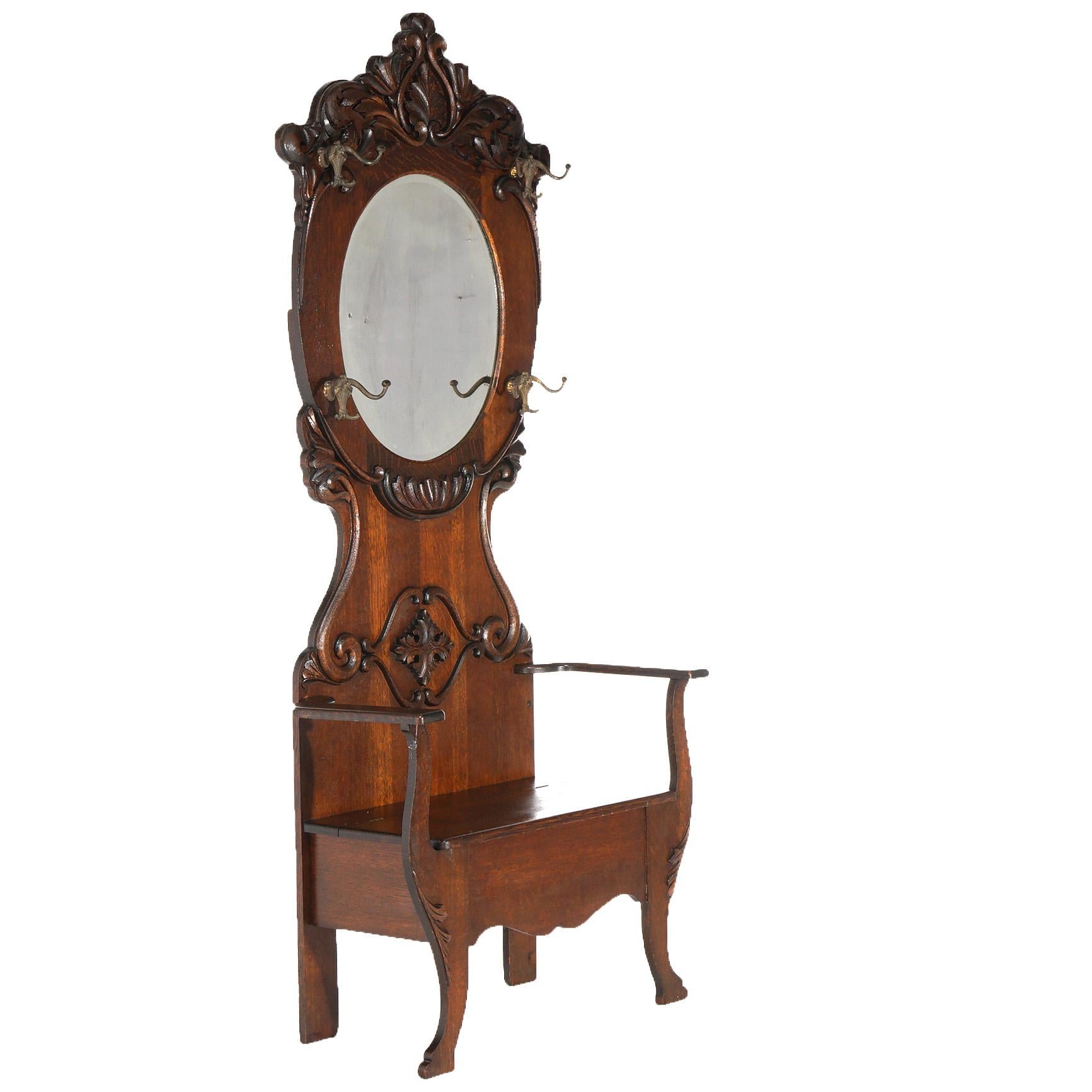 Antique RJ Horner School Oversized Foliate Carved & Mirrored Hall Seat c1900 11