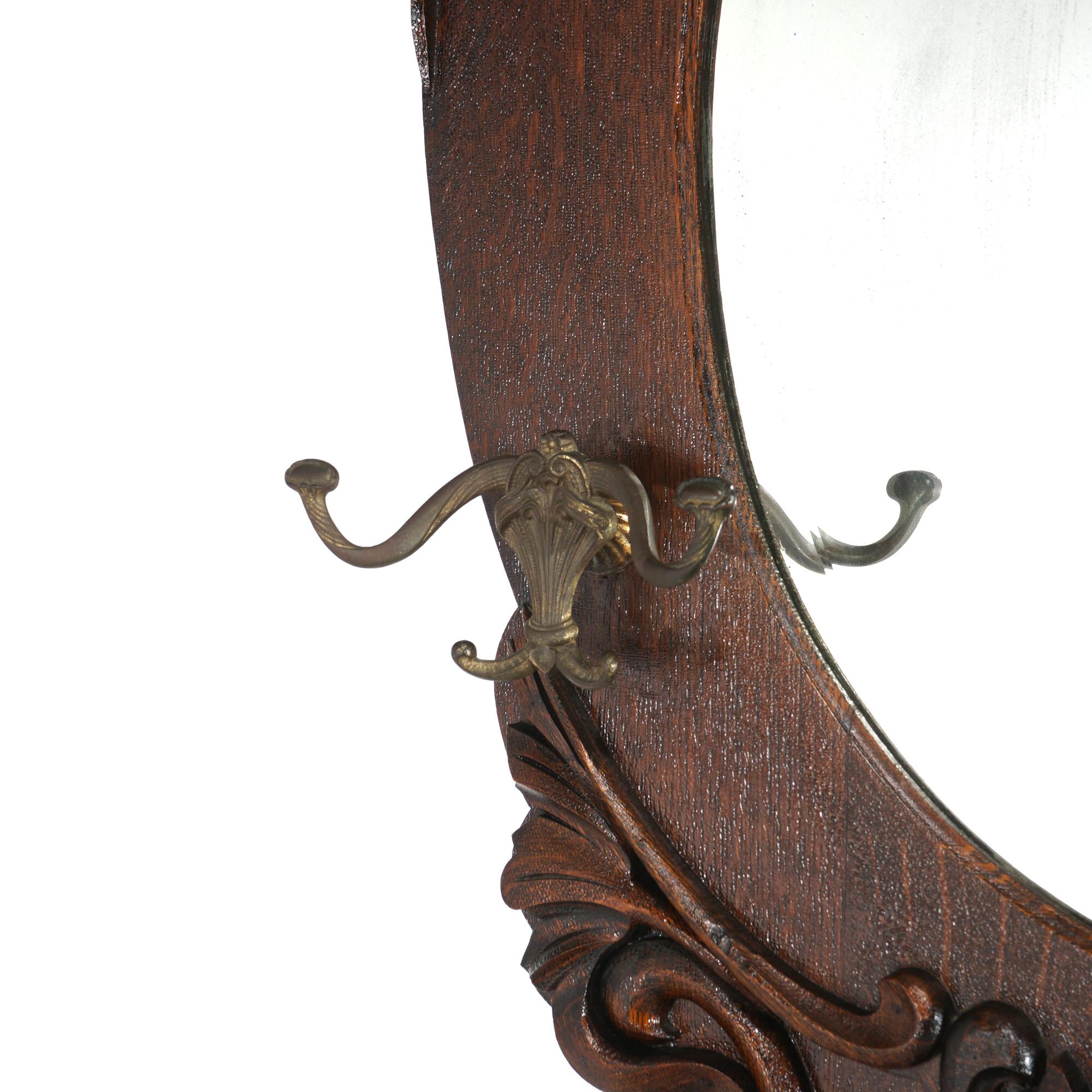 Antique RJ Horner School Oversized Foliate Carved & Mirrored Hall Seat c1900 1