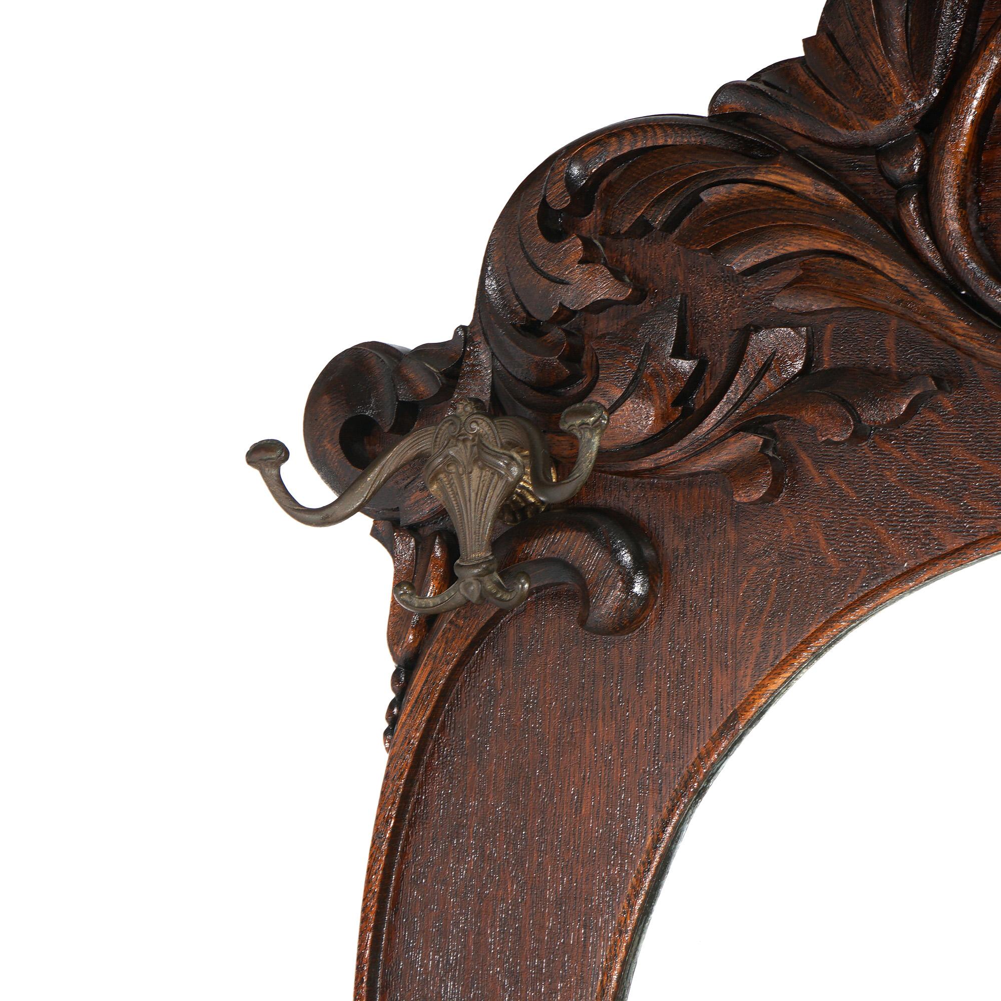 Antique RJ Horner School Oversized Foliate Carved & Mirrored Hall Seat c1900 2