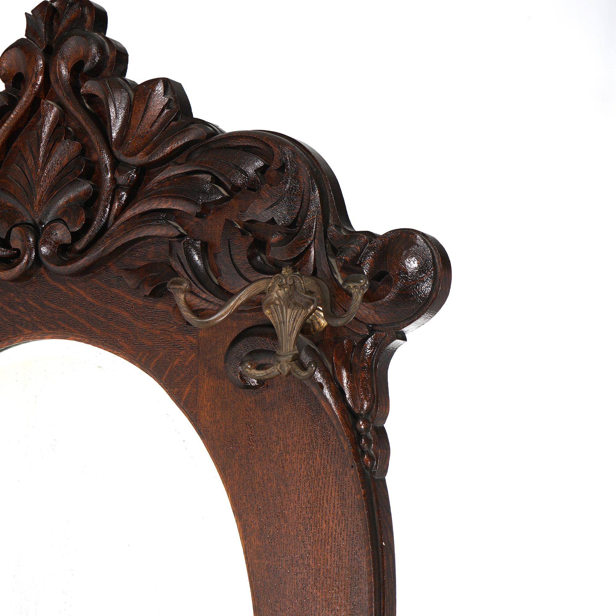 Antique RJ Horner School Oversized Foliate Carved & Mirrored Hall Seat c1900 4