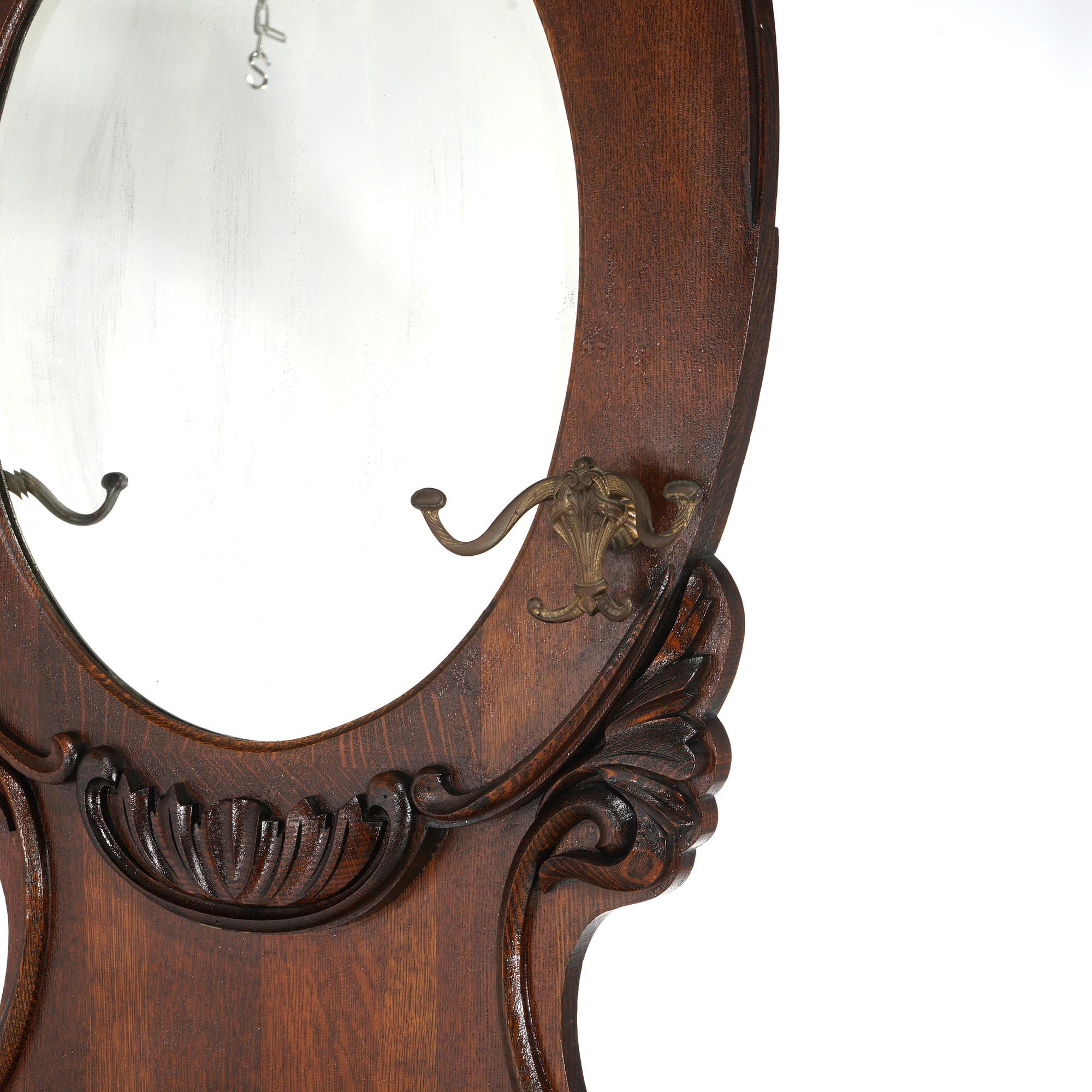 Antique RJ Horner School Oversized Foliate Carved & Mirrored Hall Seat c1900 5