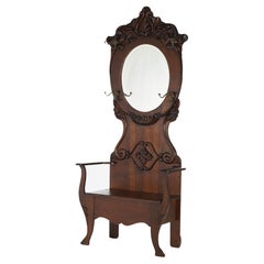 Antique RJ Horner School Oversized Foliate Carved & Mirrored Hall Seat c1900