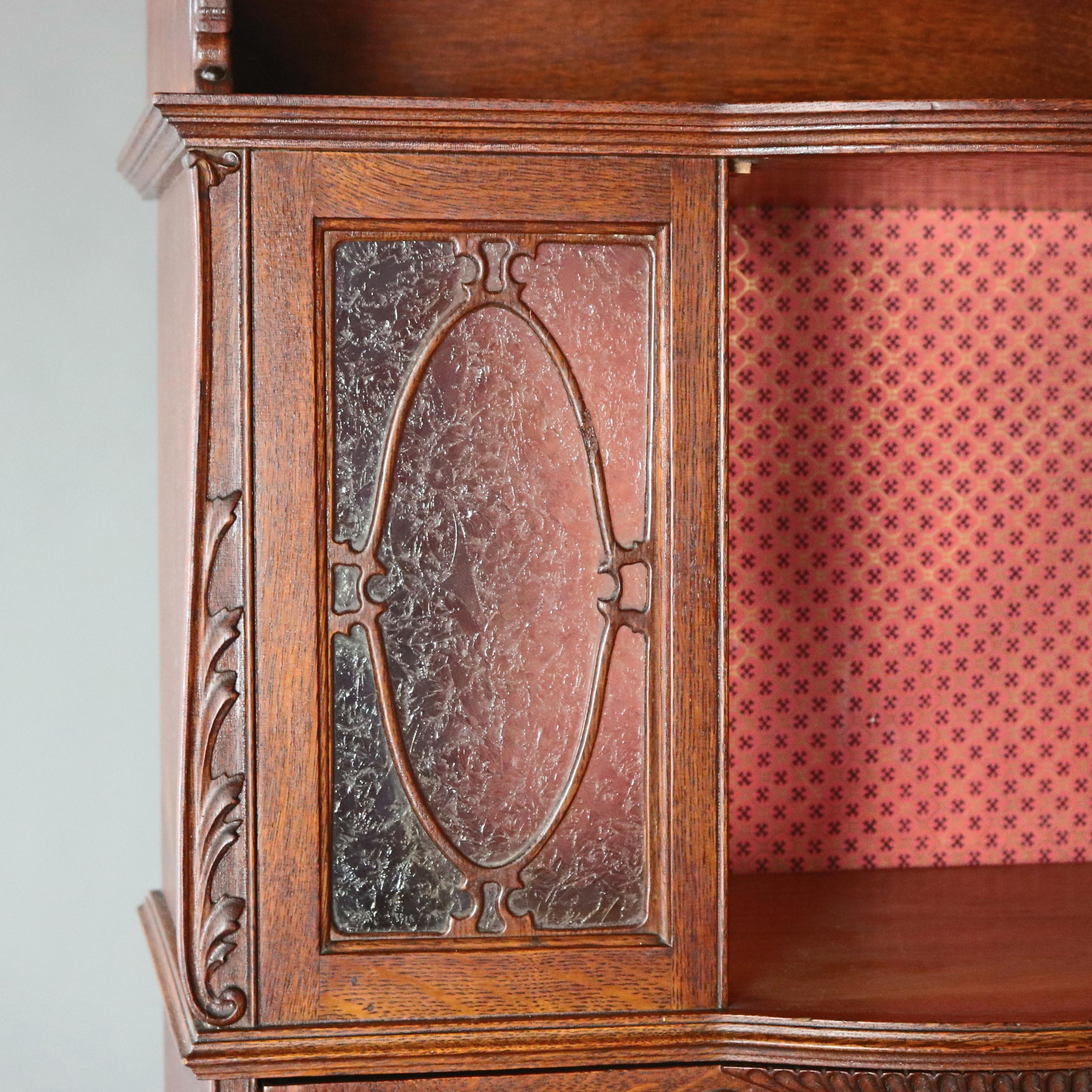 20th Century Antique RJ Horner School Victorian Carved Oak Curio Bookcase, 19th Century