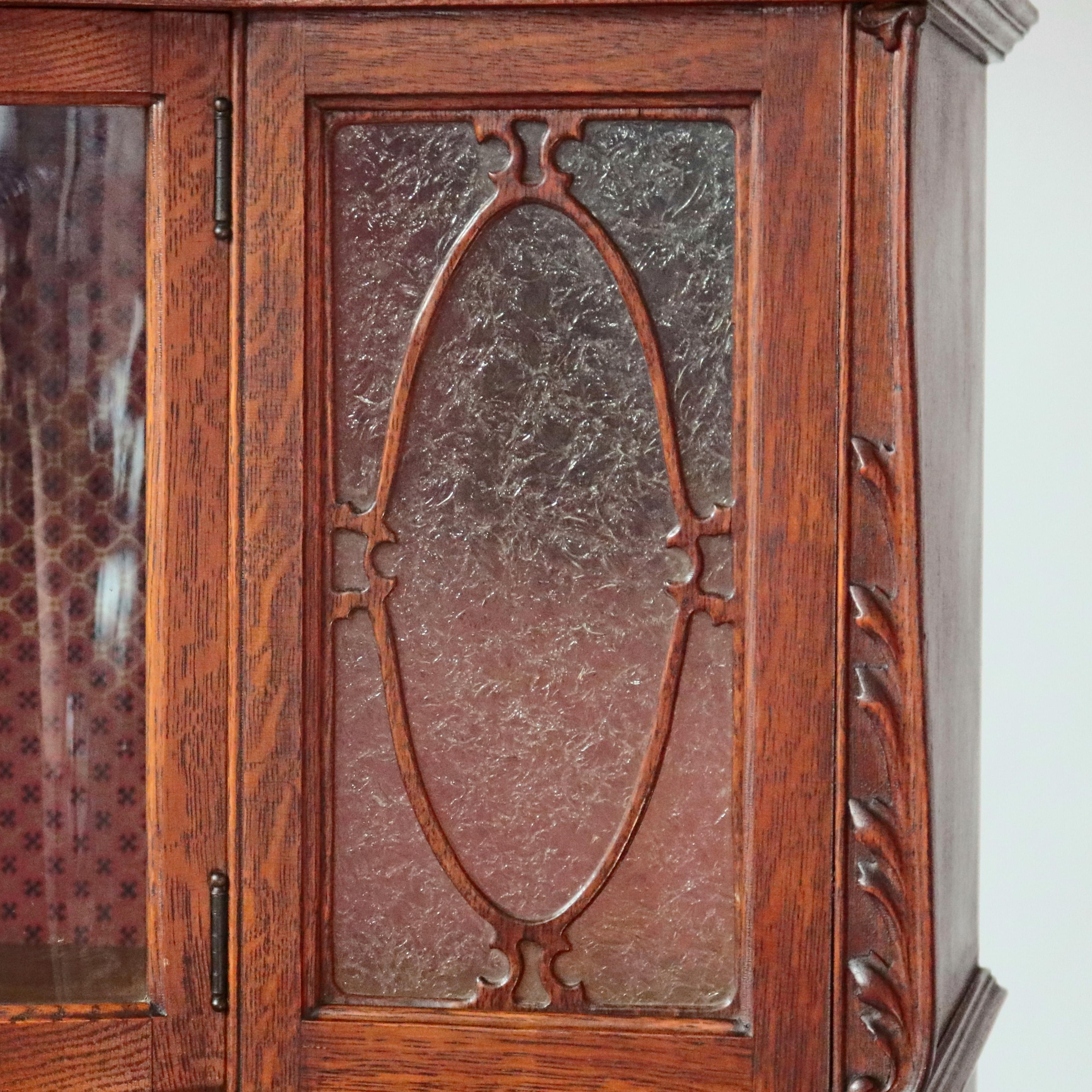 Glass Antique RJ Horner School Victorian Carved Oak Curio Bookcase, 19th Century