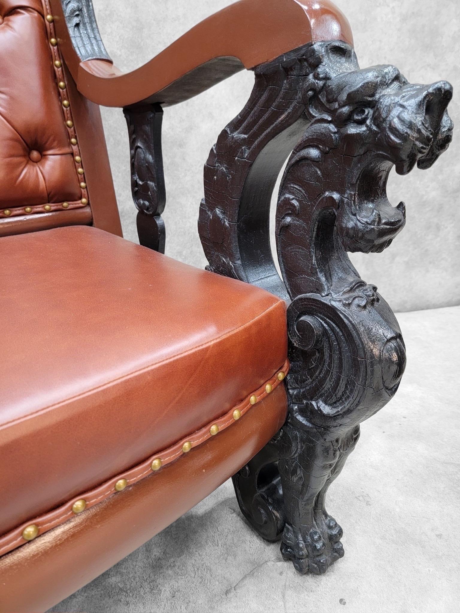 Antike J.R. Horner Style Carved Griffin Tufted Parlor Set Neu gepolstert im Angebot 9