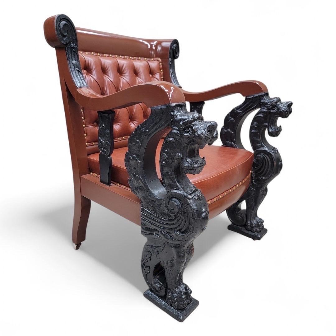 Antike J.R. Horner Style Carved Griffin Tufted Parlor Set Neu gepolstert im Angebot 11