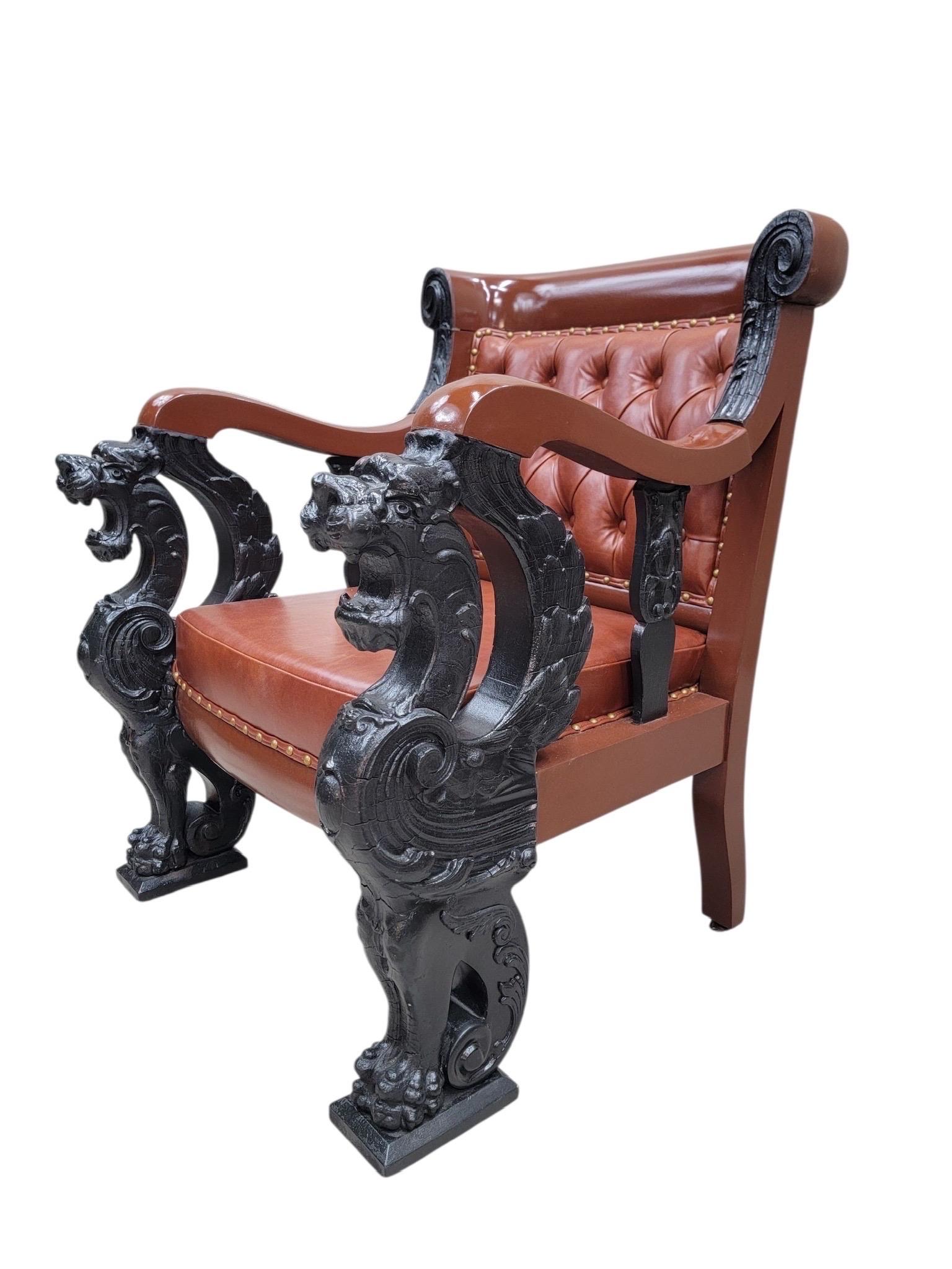 Antike J.R. Horner Style Carved Griffin Tufted Parlor Set Neu gepolstert im Angebot 12