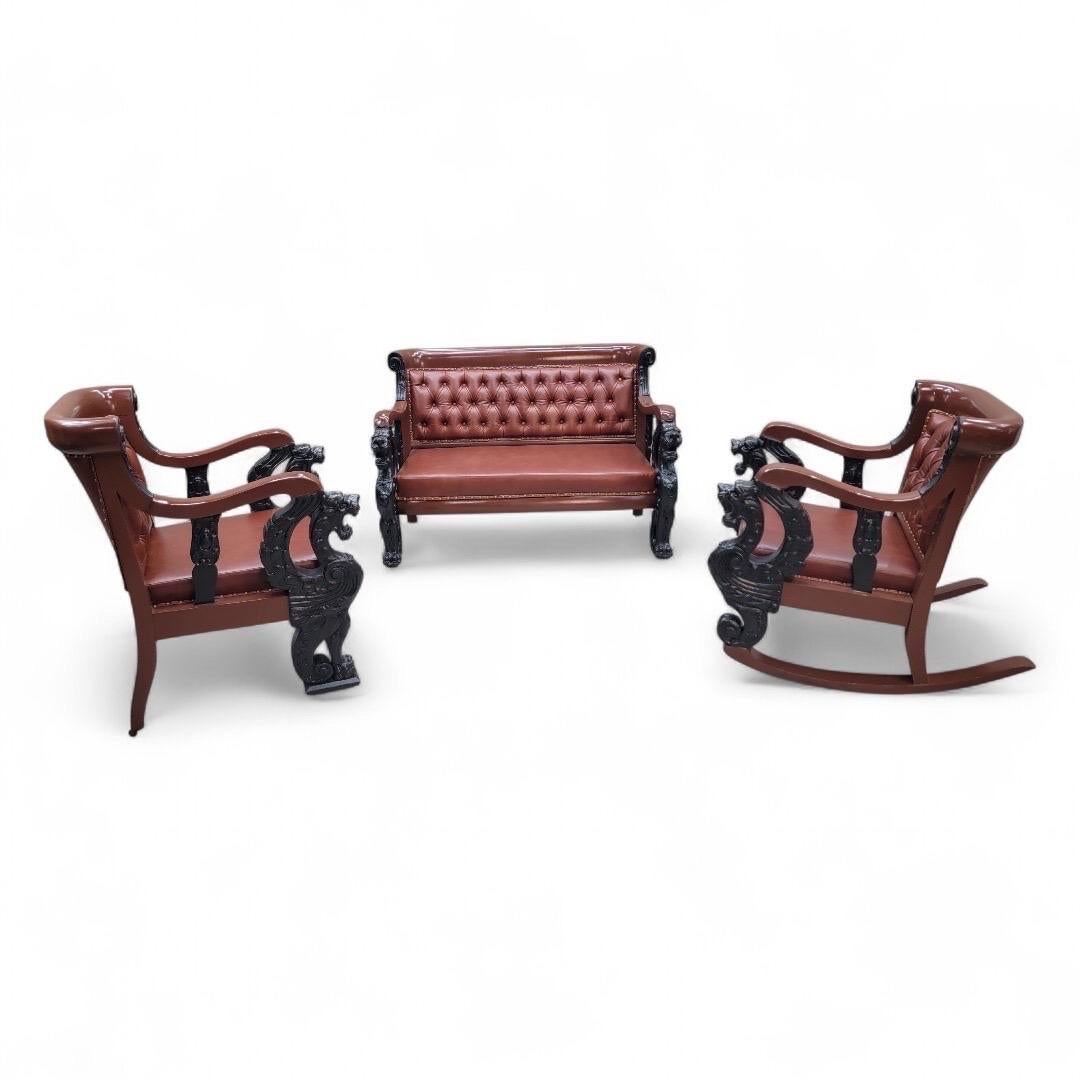 Antike J.R. Horner Stil geschnitzt Ebenholz und Mahagoni Winged Griffin Tufted Parlor Set Neu restauriert & neu gepolstert in einem 