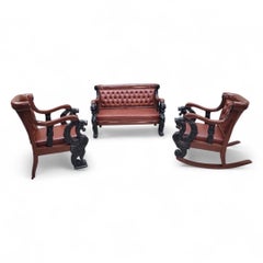 Antique R.J. Horner Style Carved Griffin Tufted Parlor Set Newly Reupholstered