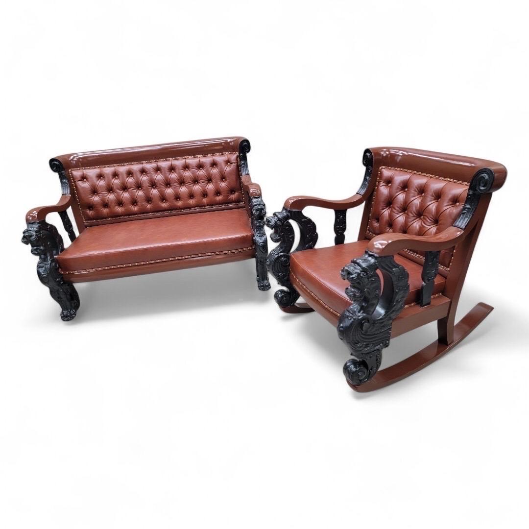 Antike J.R. Horner Style Carved Griffin Tufted Parlor Set Neu gepolstert im Zustand „Gut“ im Angebot in Chicago, IL