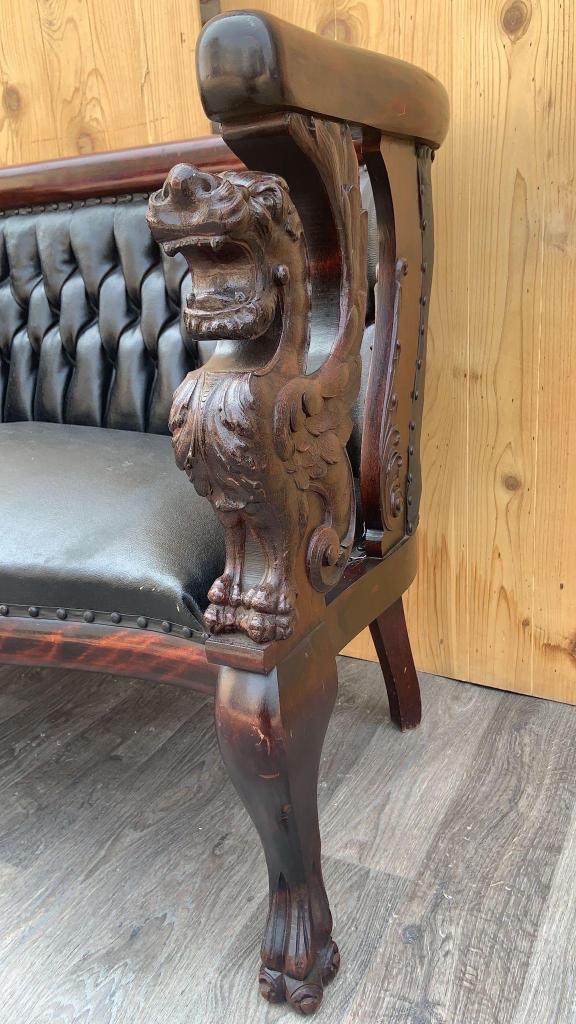 Antique R.J. Horner Style Carved Mahogany Winged Griffin Parlor Set  3