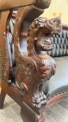 Antiguo R.J. Juego de salón Grifo Alado de Caoba Tallada Estilo Horner