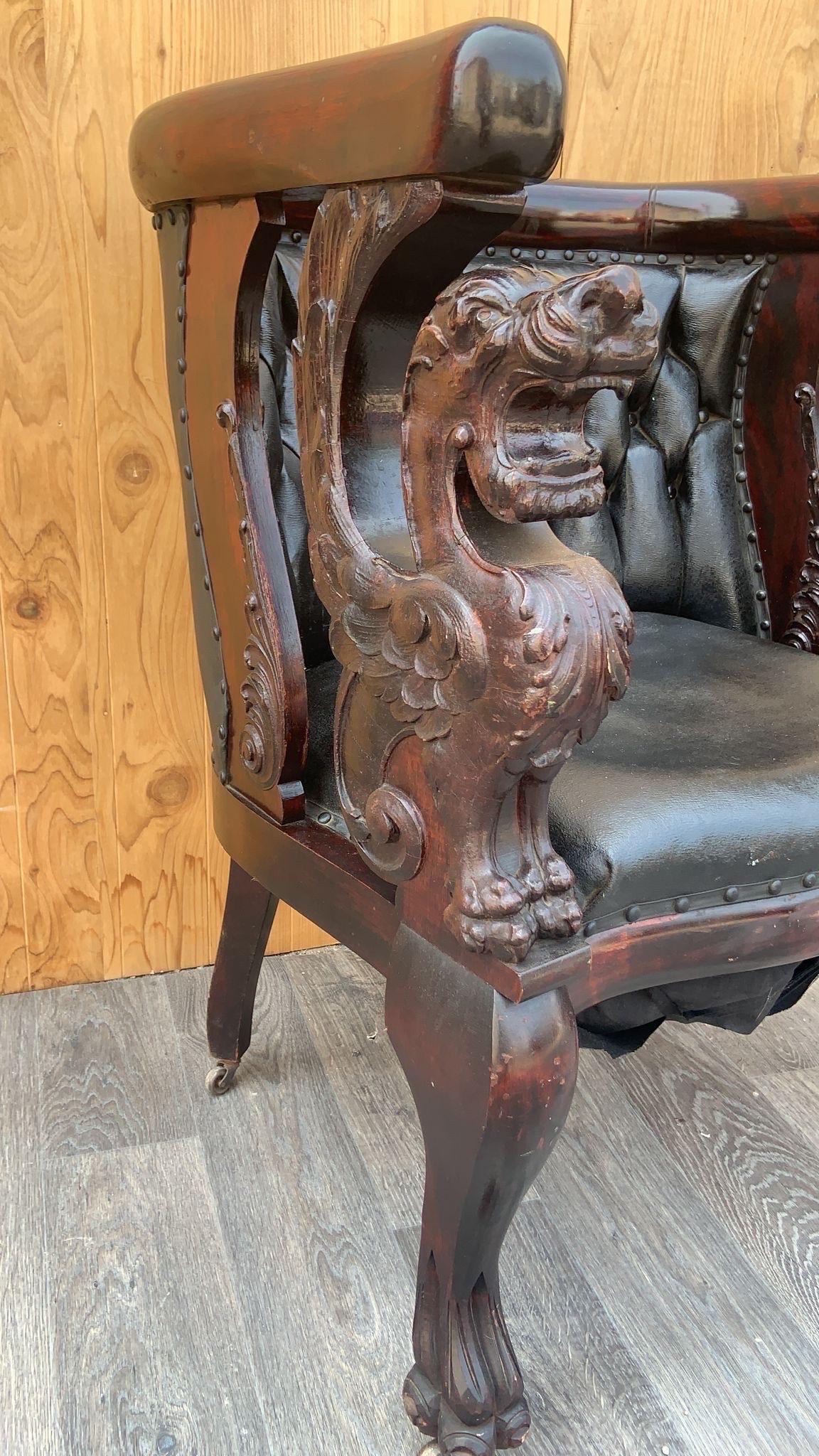 Antique R.J. Horner Style Carved Mahogany Winged Griffin Parlor Set  1