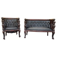 Antique R.J. Horner Style Carved Mahogany Winged Griffin Parlor Set