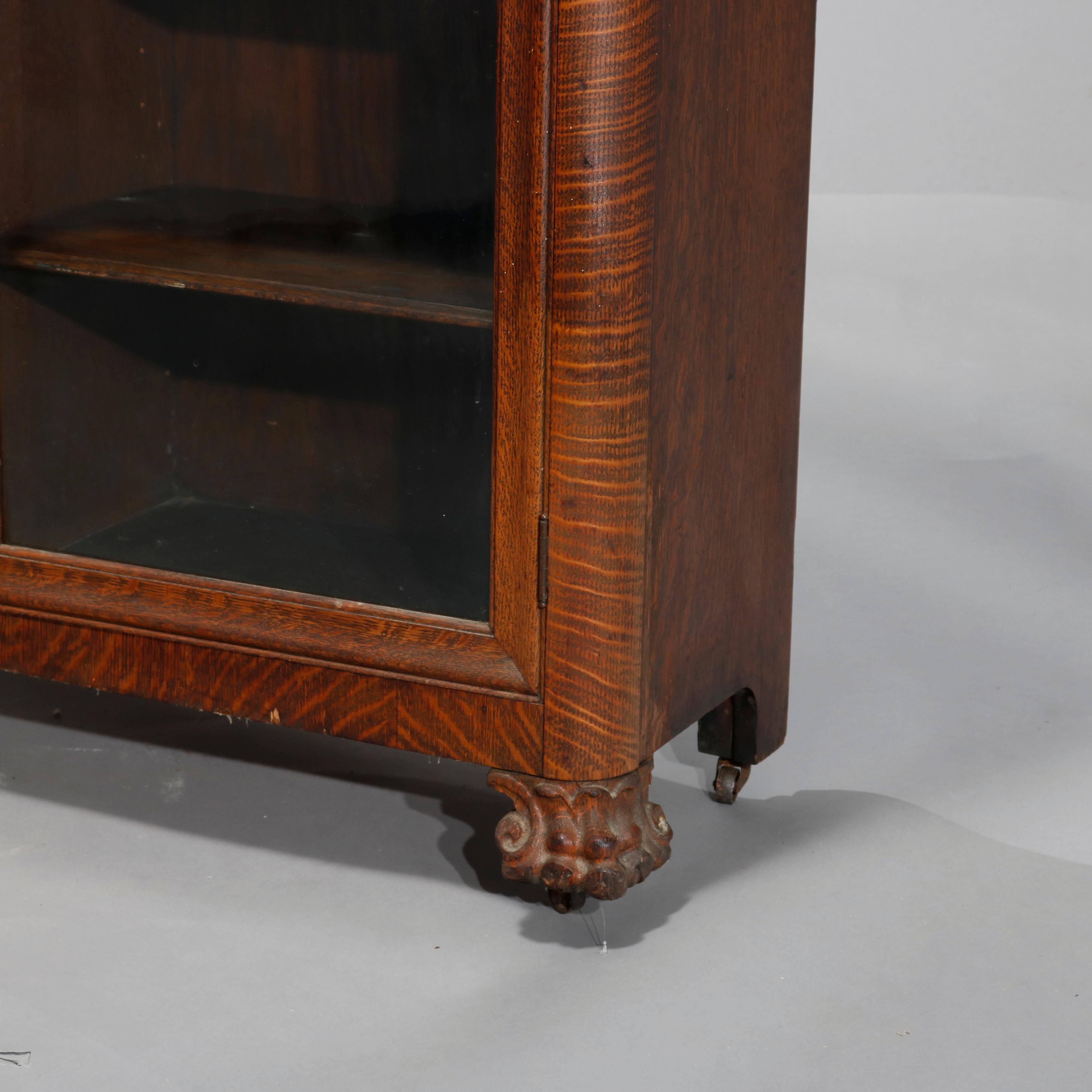 Antique RJ Horner Style Oak Claw Foot Double Door Bookcase, circa 1910 3