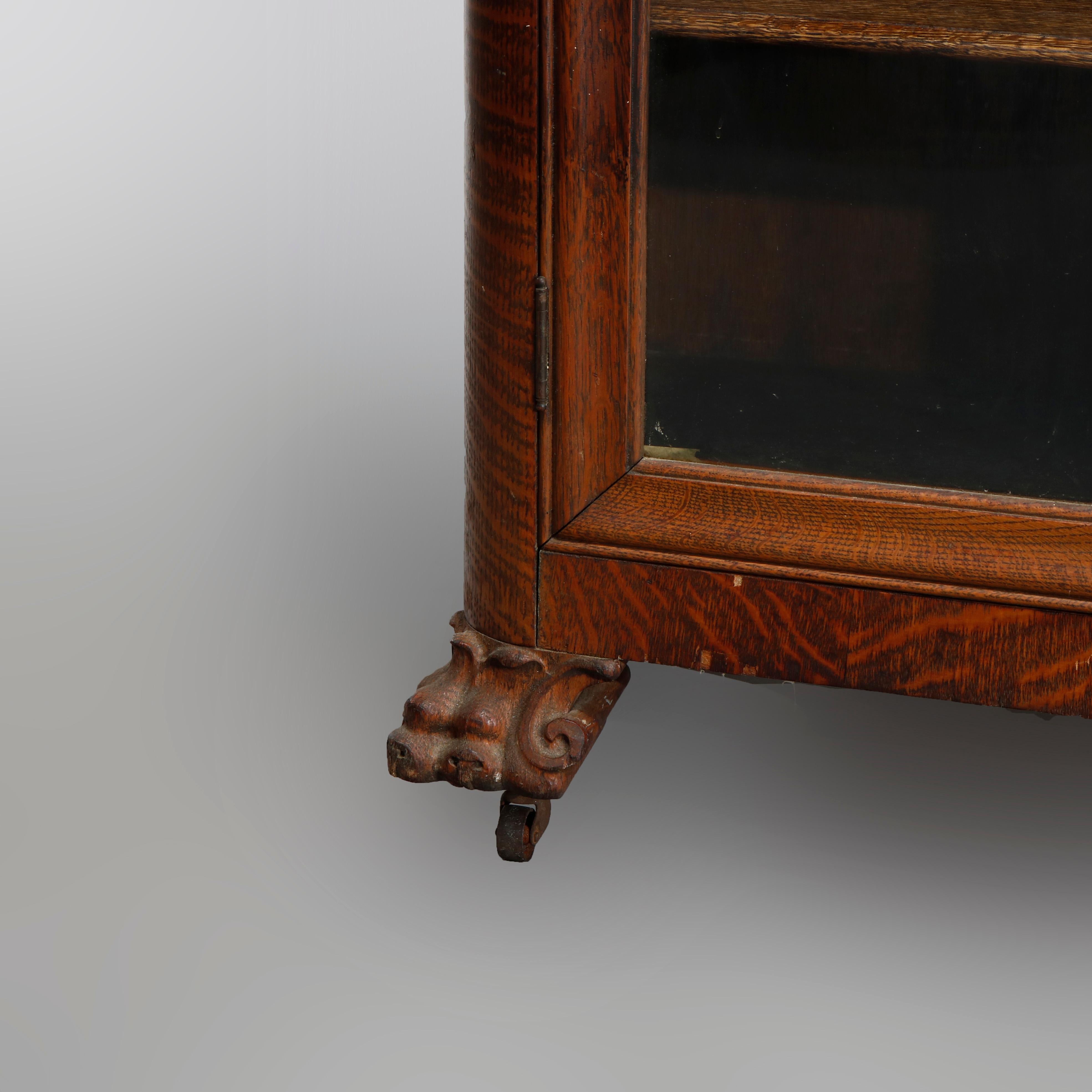 Antique RJ Horner Style Oak Claw Foot Double Door Bookcase, circa 1910 4