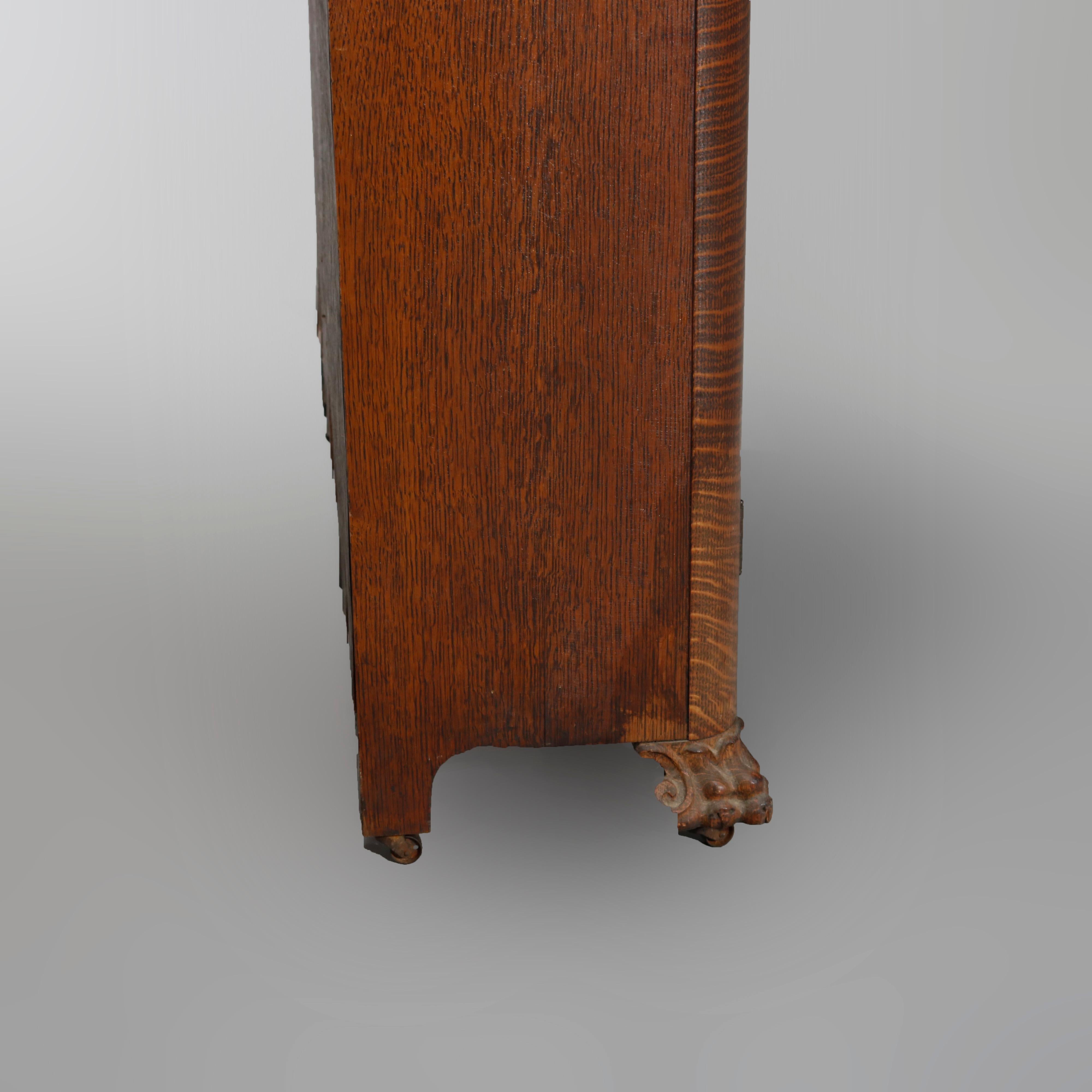 Antique RJ Horner Style Oak Claw Foot Double Door Bookcase, circa 1910 5