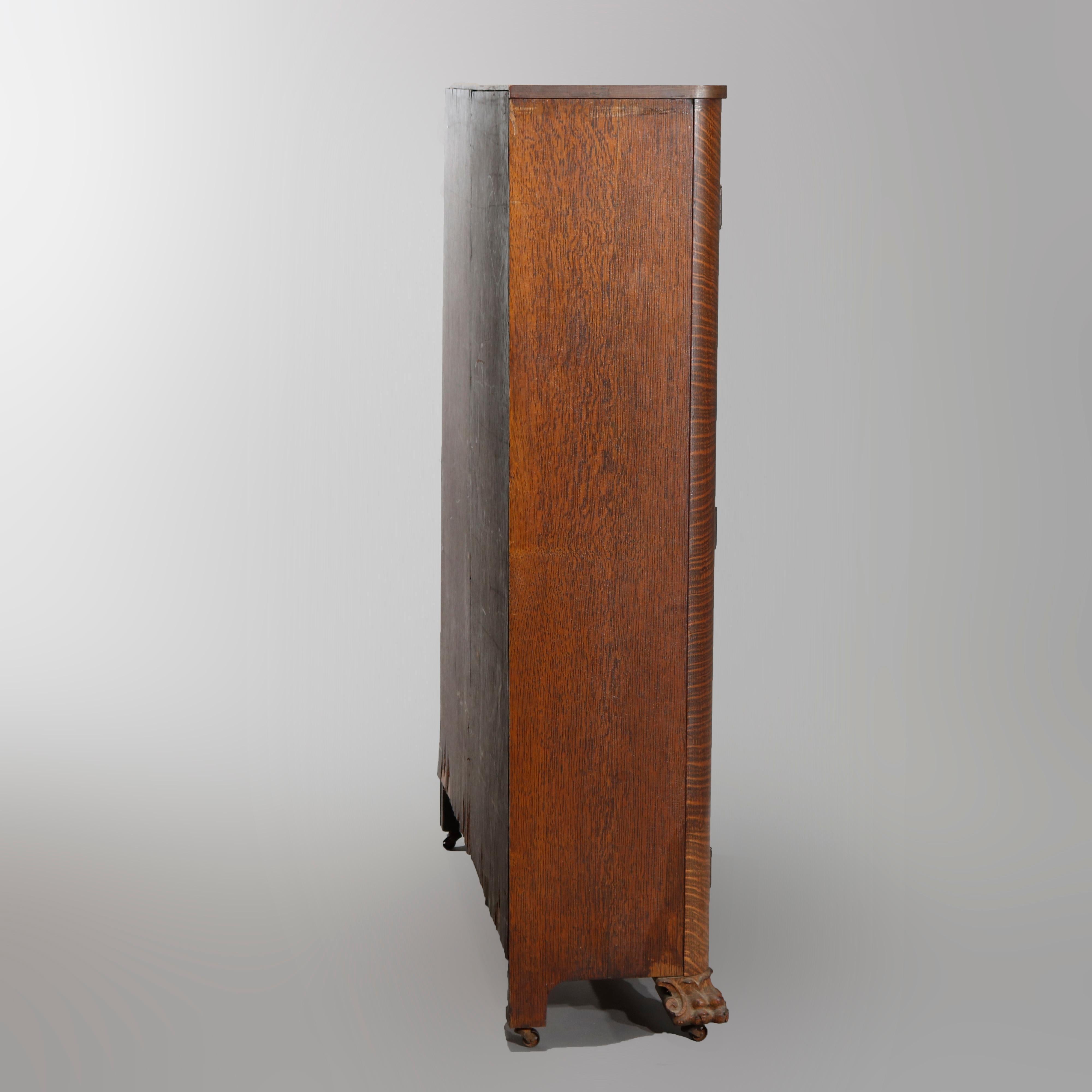 Arts and Crafts Antique RJ Horner Style Oak Claw Foot Double Door Bookcase, circa 1910