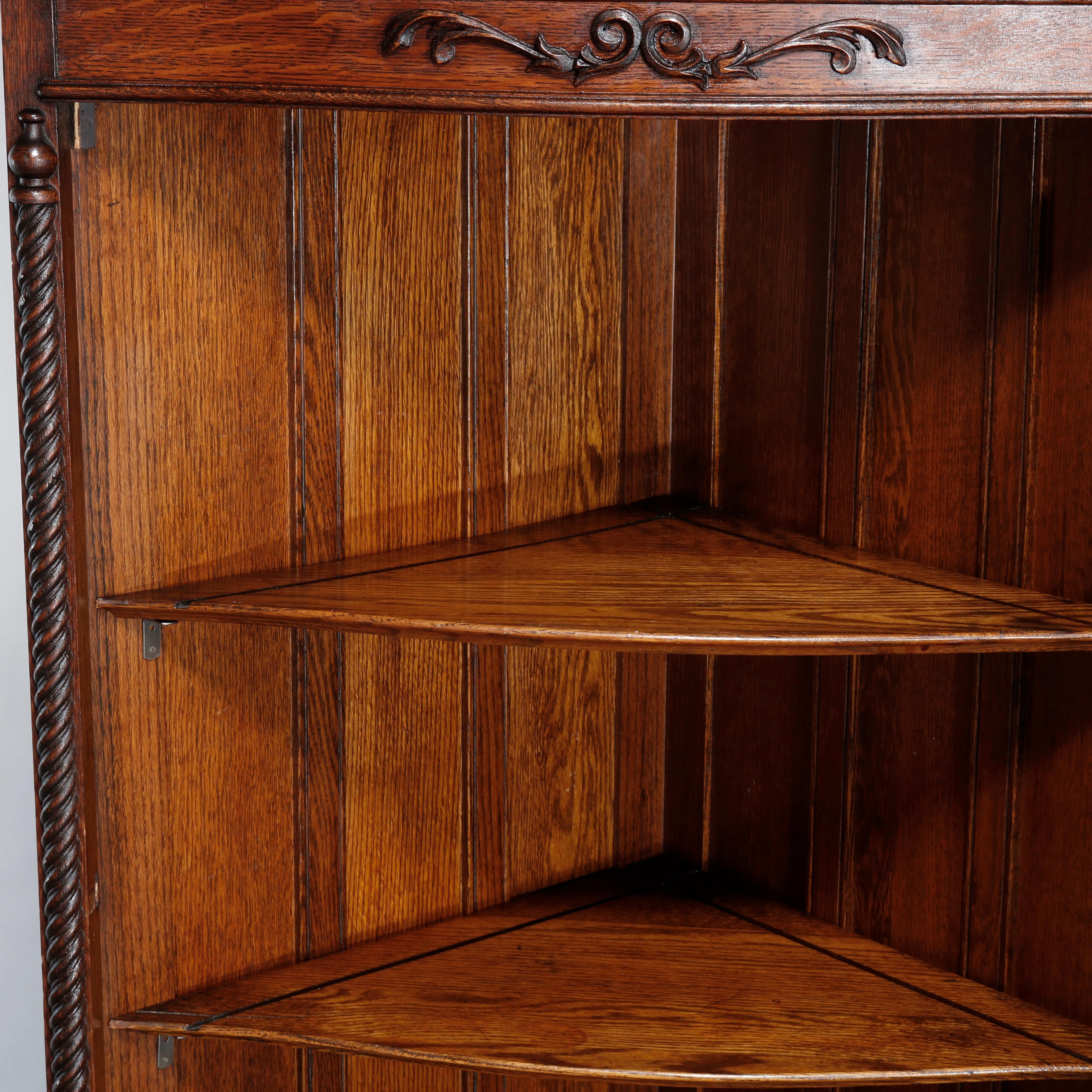 Antique RJ Horner Style Oak Corner China Cabinet, circa 1910 5