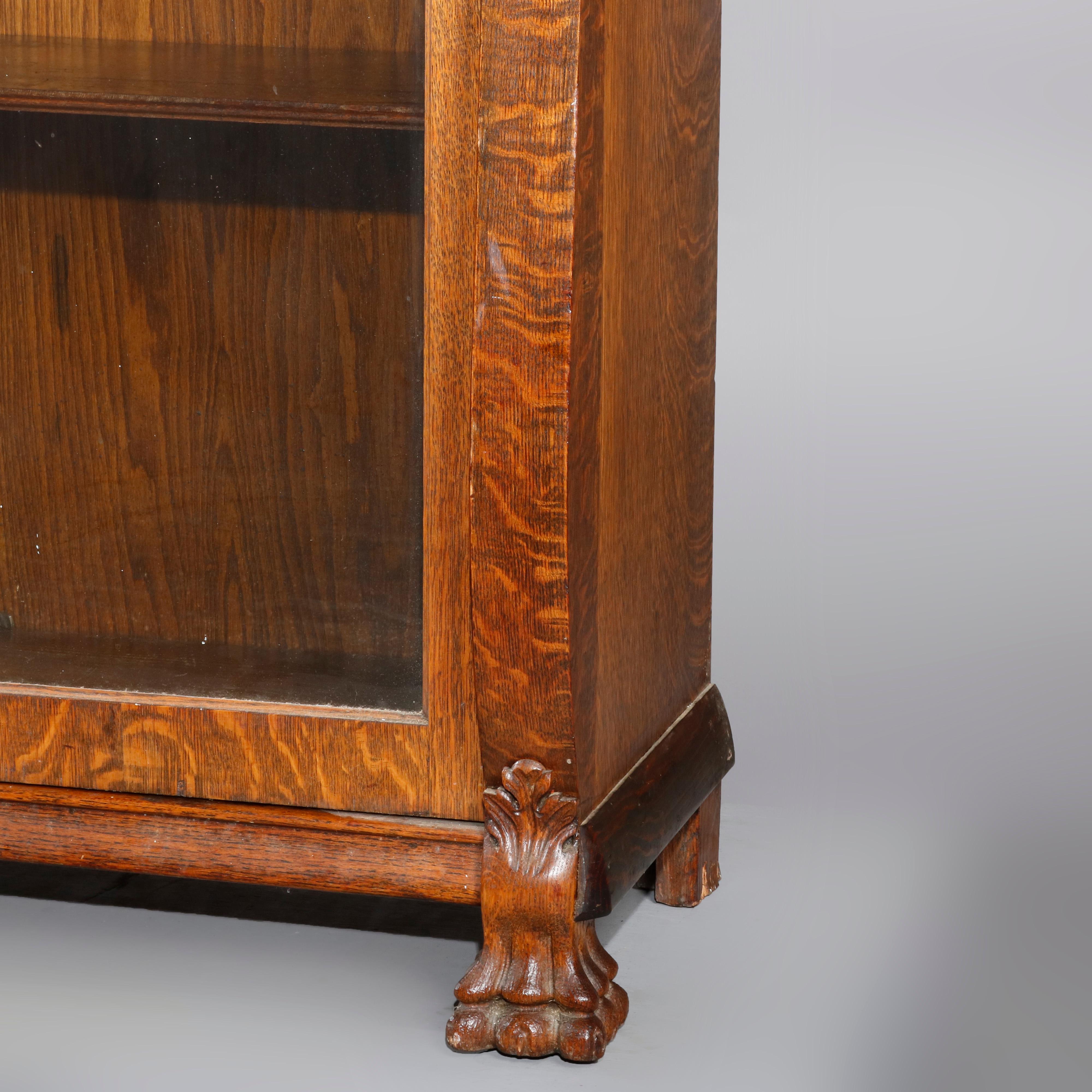 Antique RJ Horner Triple Door Oak Clawfoot Bookcase, circa 1900 4