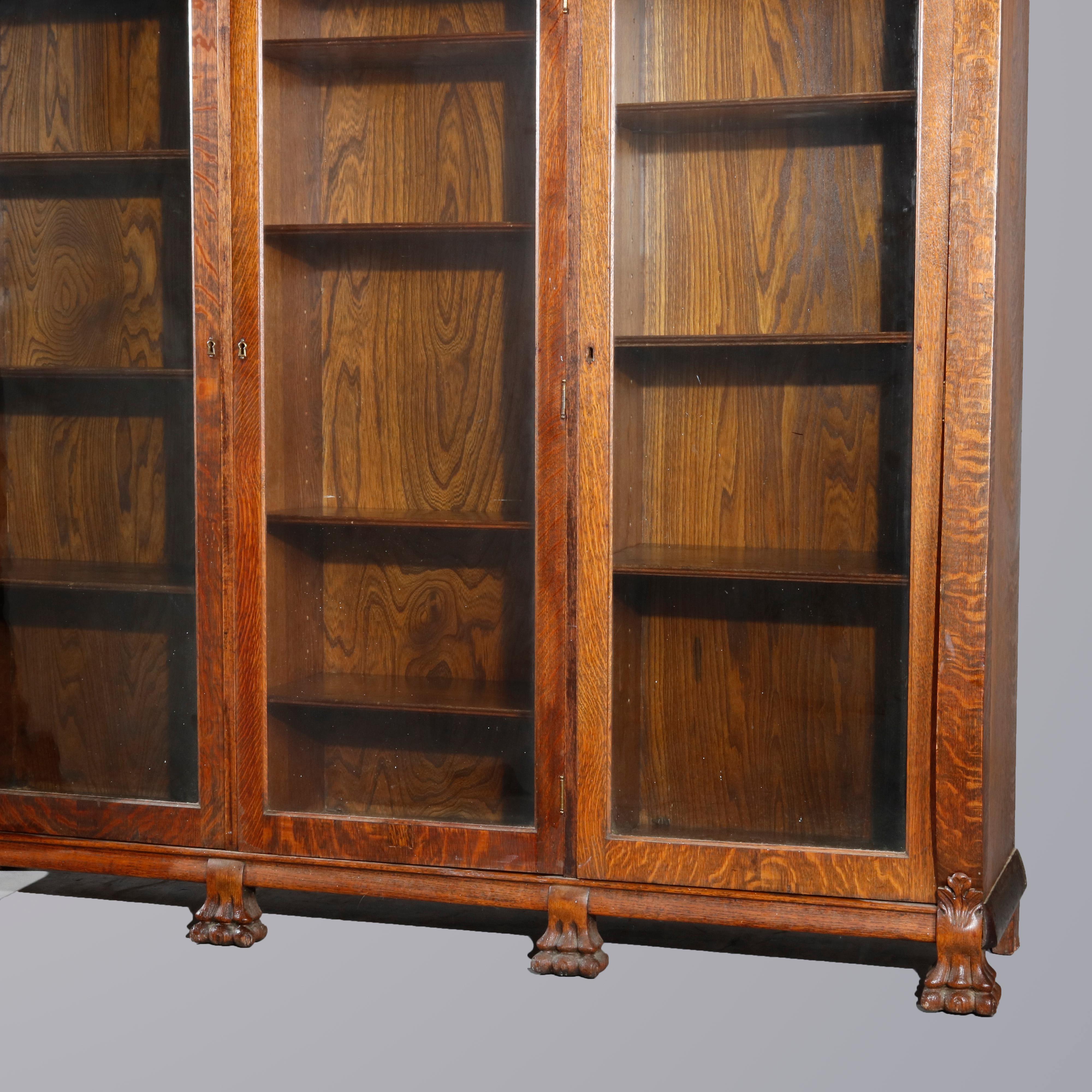 Antique RJ Horner Triple Door Oak Clawfoot Bookcase, circa 1900 1