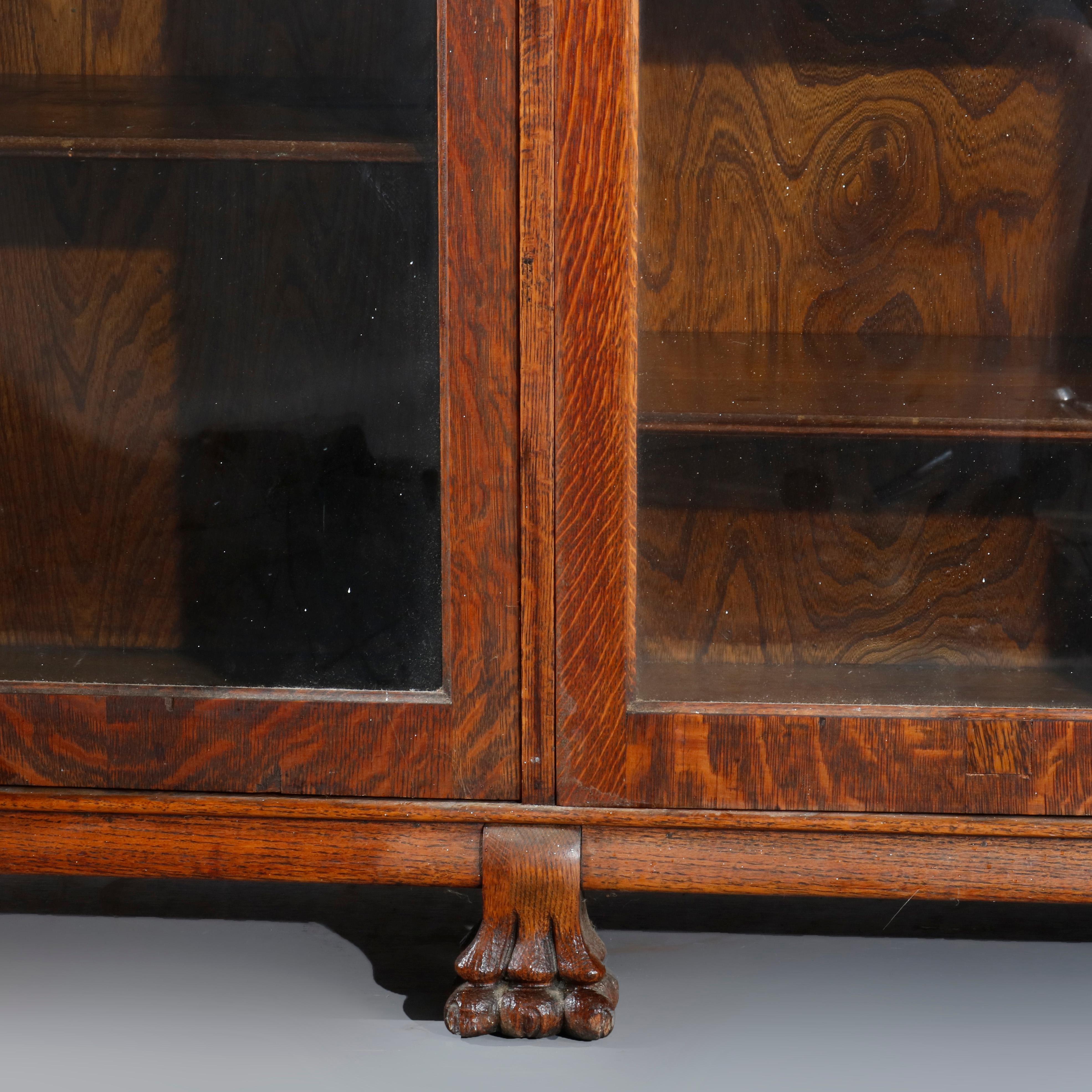 Antique RJ Horner Triple Door Oak Clawfoot Bookcase, circa 1900 3