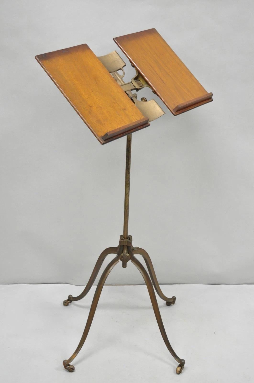 Antique R.M. Lambie Victorian Walnut & Cast Iron Adjustable Bible Book Stand Lectern. Circa Late 19 Century. Measurements: 28-40