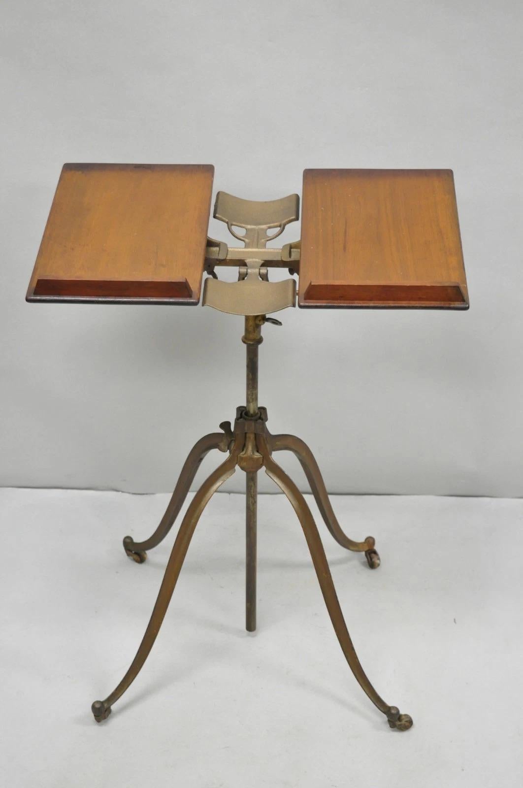 Antique R.M. Lambie Victorian Walnut & Cast Iron Bible Book Stand Lectern In Good Condition For Sale In Philadelphia, PA
