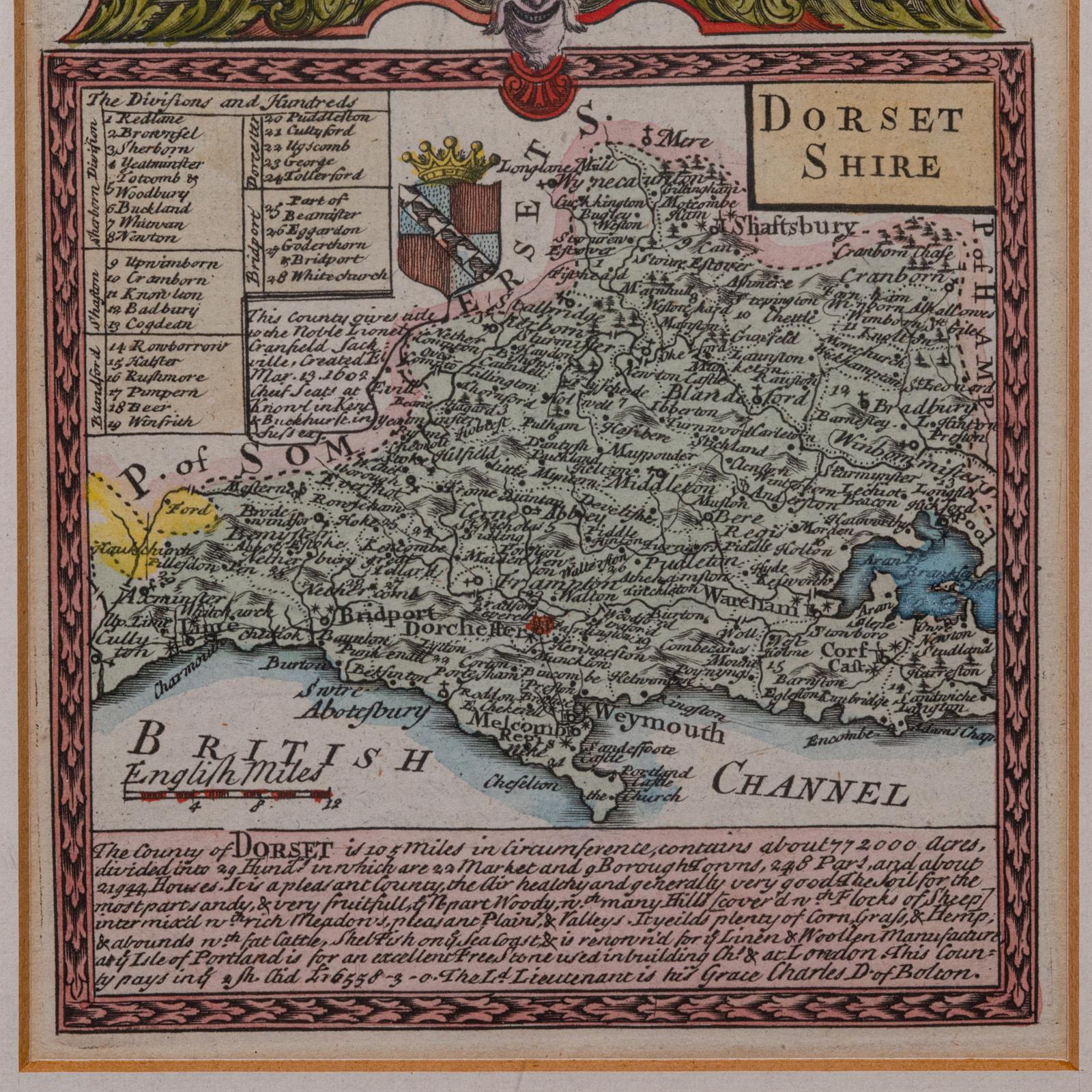 British Antique Road Map, Bristol to Weymouth, English, Framed Cartography, Georgian For Sale