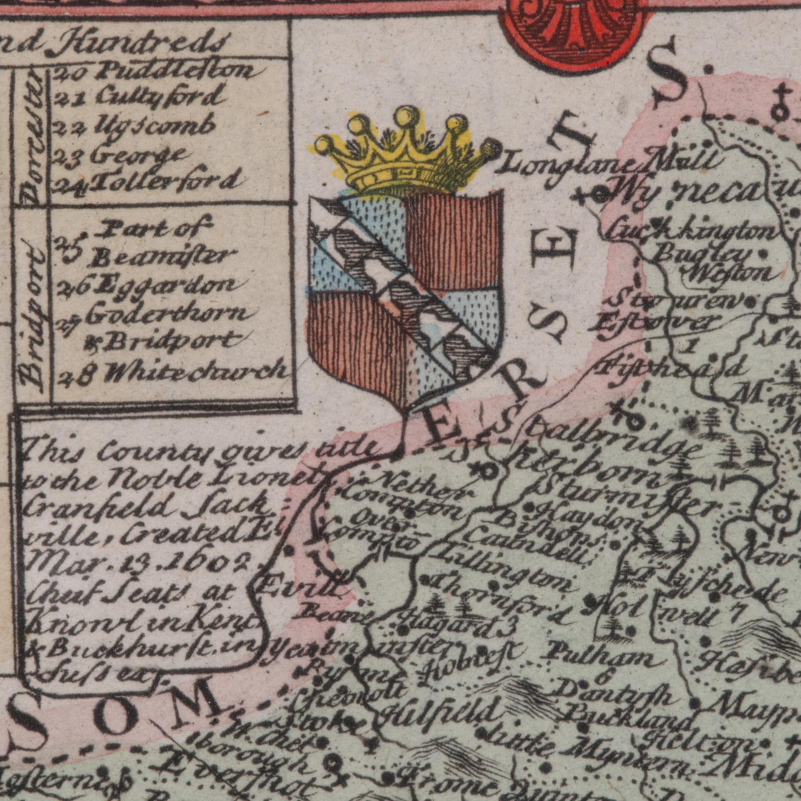 18th Century Antique Road Map, Bristol to Weymouth, English, Framed Cartography, Georgian For Sale
