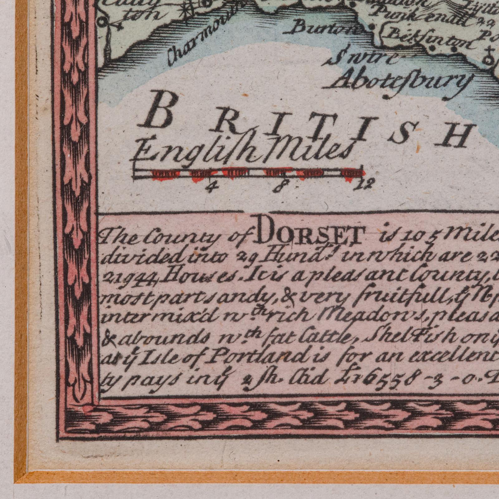 Glass Antique Road Map, Bristol to Weymouth, English, Framed Cartography, Georgian For Sale