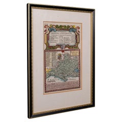 Antique Road Map, Bristol to Weymouth, English, Framed Cartography, Georgian