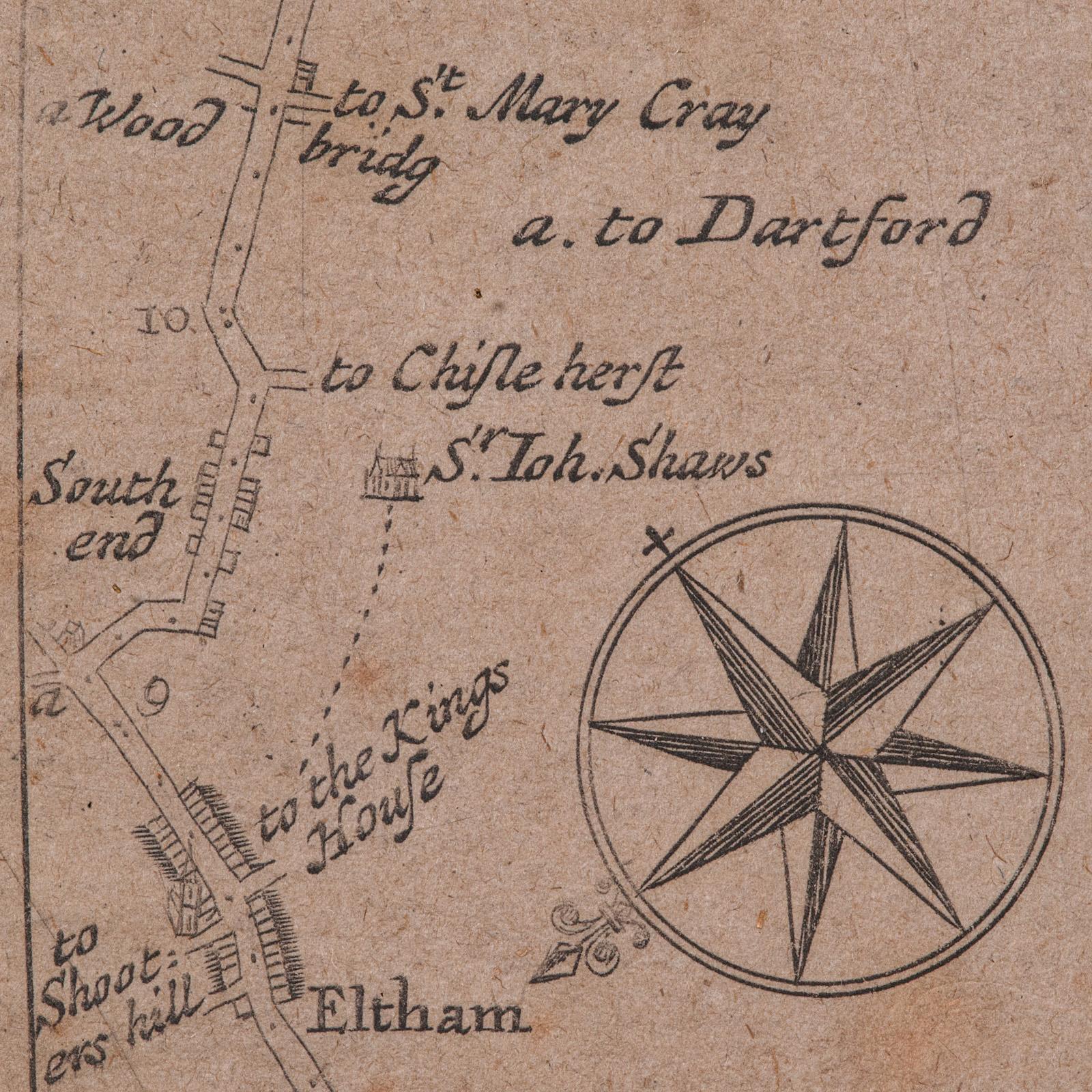 Carte routière ancienne, de Londres à Hythe, Kent, anglaise, cartographie, John Ogilby, 1675 en vente 4