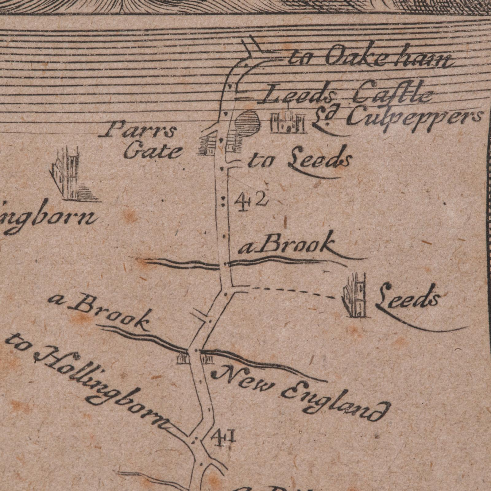 Carte routière ancienne, de Londres à Hythe, Kent, anglaise, cartographie, John Ogilby, 1675 en vente 5