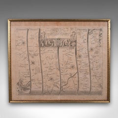 Antique Road Map, London to Hythe, Kent, English, Cartography, John Ogilby, 1675