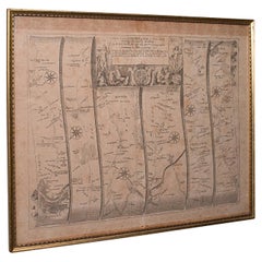 Carte routière ancienne, de Londres à Hythe, Kent, anglaise, cartographie, John Ogilby, 1675