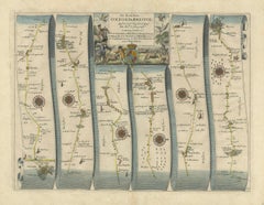 Mapa antiguo de carreteras de Oxford a Bristol, Ogilby Britannia Strip Map, 1675