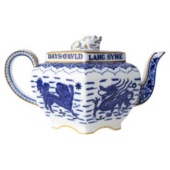 Antique Robert Burns, Auld Lang Syne China Teapot By Copeland Spode 19th Century