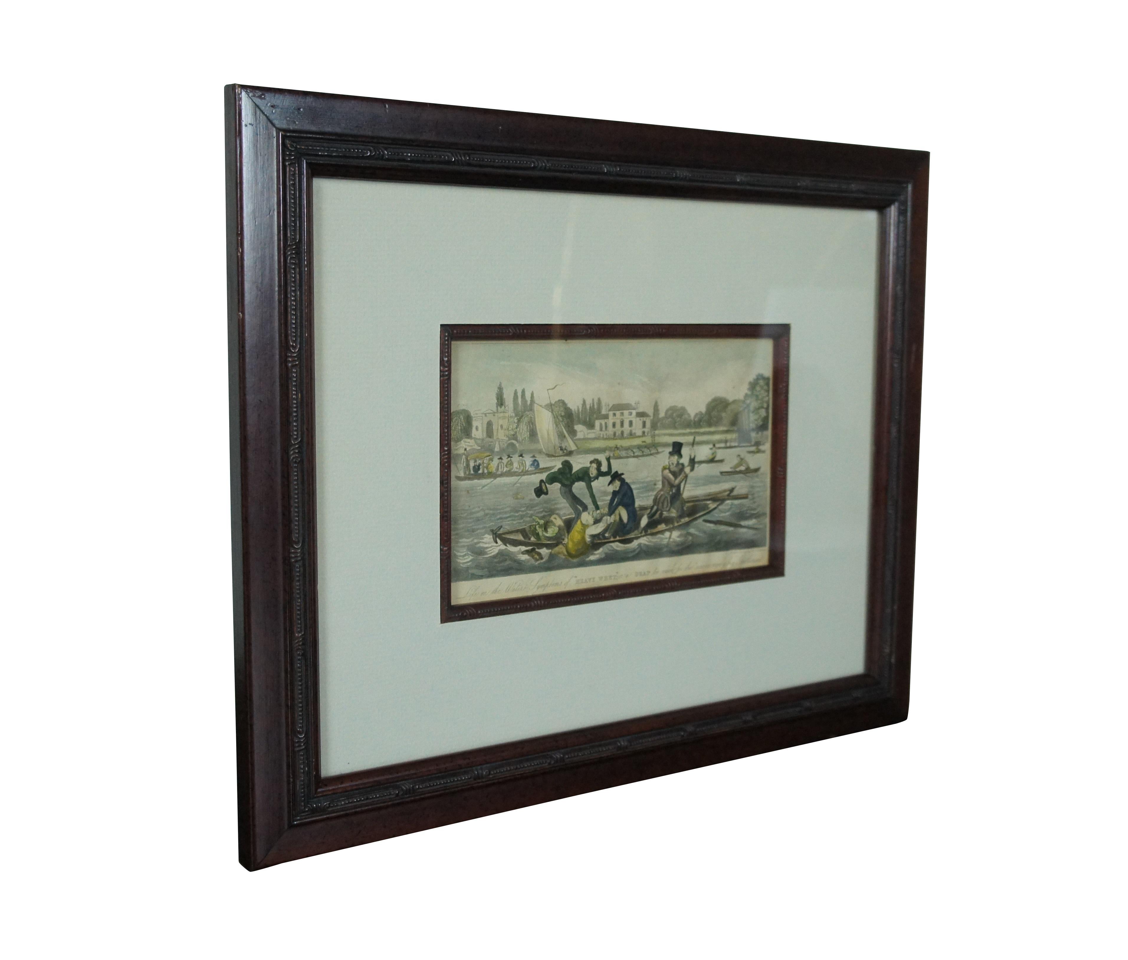 Antique Robert Cruikshank Life on Water Symptoms Heavy Whet Satirical Engraving In Good Condition In Dayton, OH