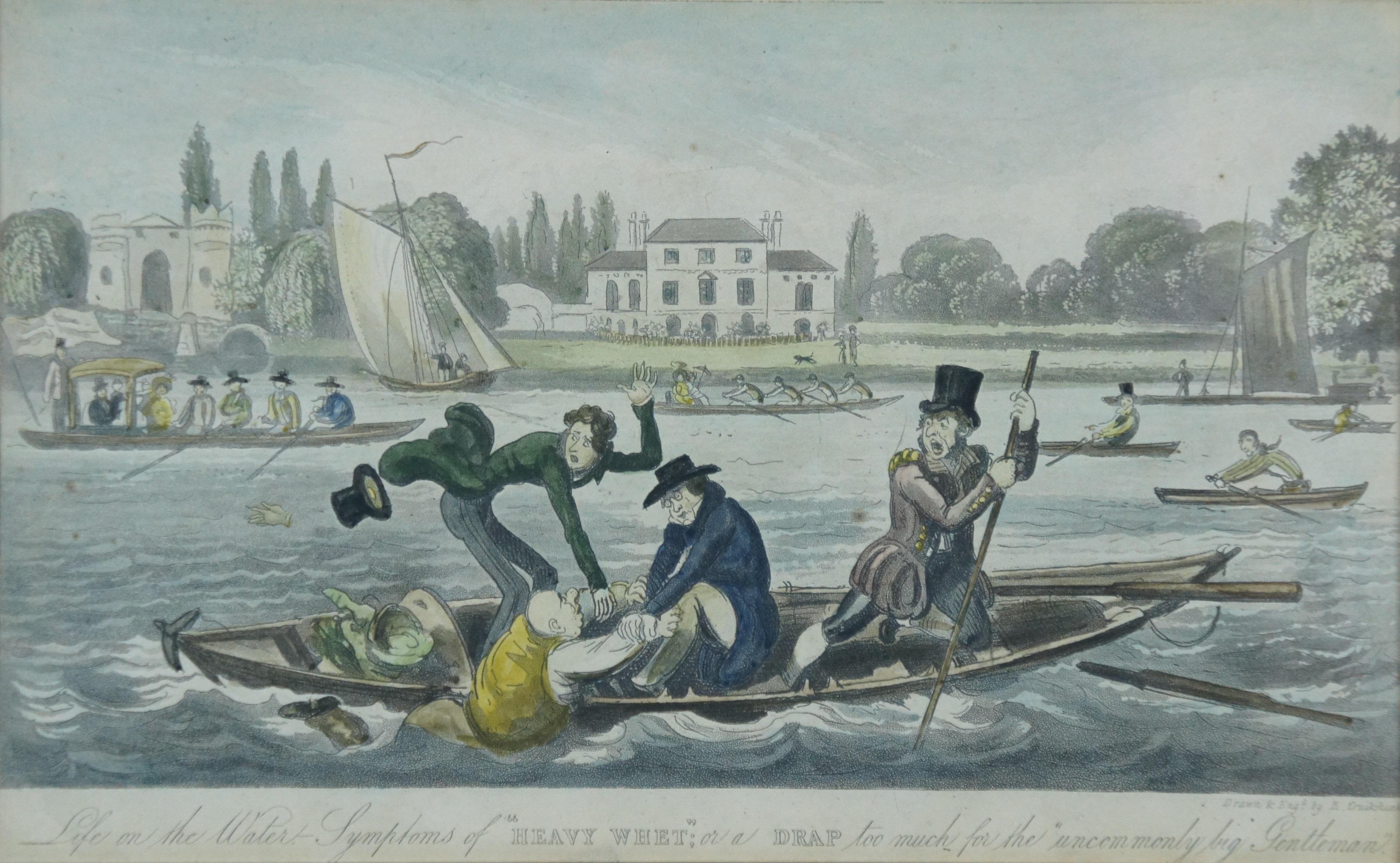 Antique Robert Cruikshank Life on Water Symptoms Heavy Whet Satirical Engraving 2