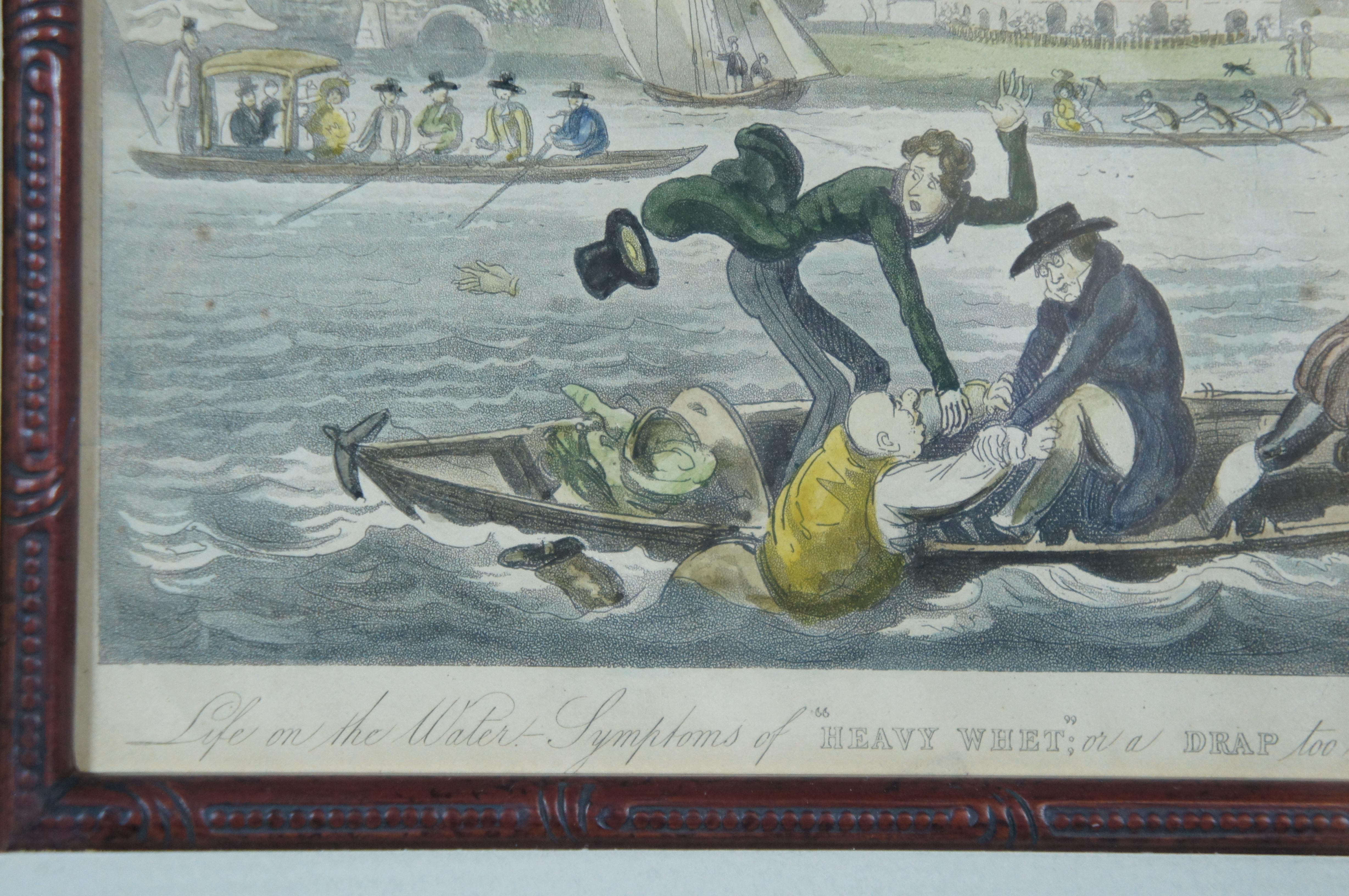 Antique Robert Cruikshank Life on Water Symptoms Heavy Whet Satirical Engraving 3